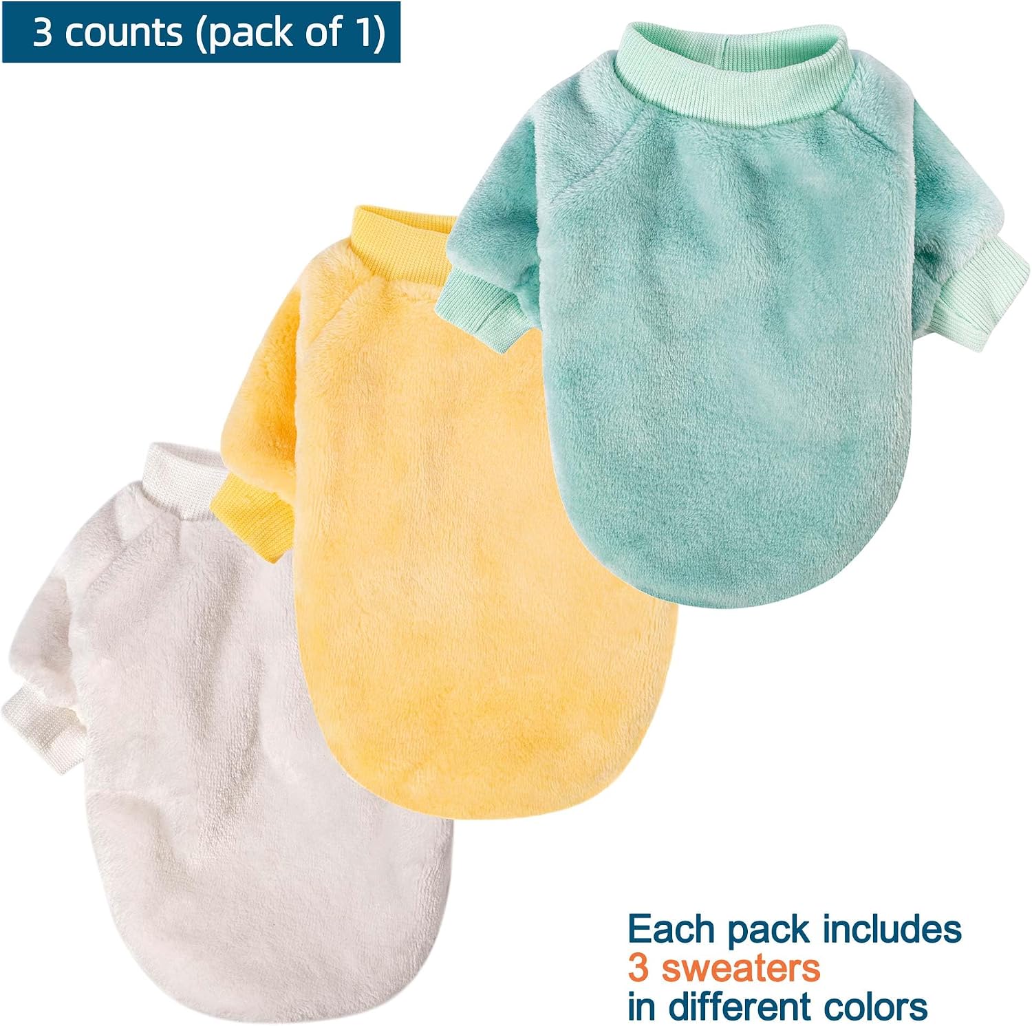 dog sweater | 3-pack clothes jackets xxs - xxl for small dog breed (male & girl), super soft winter coats sweaters for dogs and cats, pet apparel outfits (cream,green,yellow, small) cream,green,yellow small