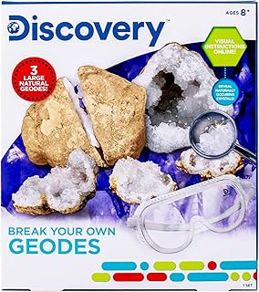 Discovery Break Your Own Geodes Science Kit, Break Open 3 Large Premium Geodes, Includes Safety Goggles, Magnifying Glass, Bonus Color Poster, Great STEM Gift for Geology Enthusiasts