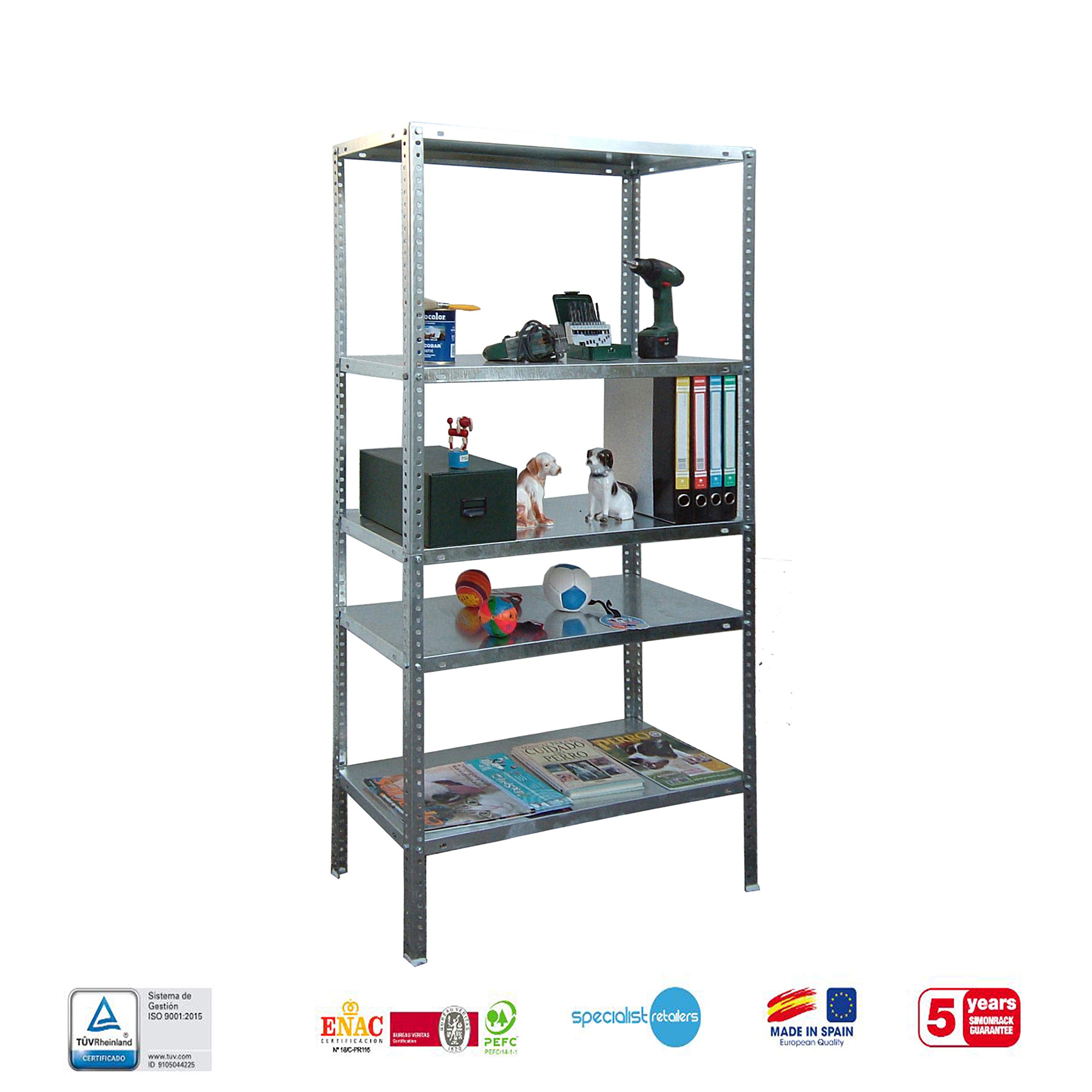 Simon Rack Estanterias Metalicas 2000x1000x300 mm, 5 Baldas Metalica, 75 kg de Punto Flexión, Estanterias Almacenaje, Galvanizado - Advantage