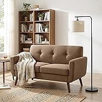 Vista 19 de Tbfit Sofá moderno de mediados de siglo, beige, sofá biplaza y silla decorativa linen fabric, button tufted, solid wood foot, pocket spring, wood