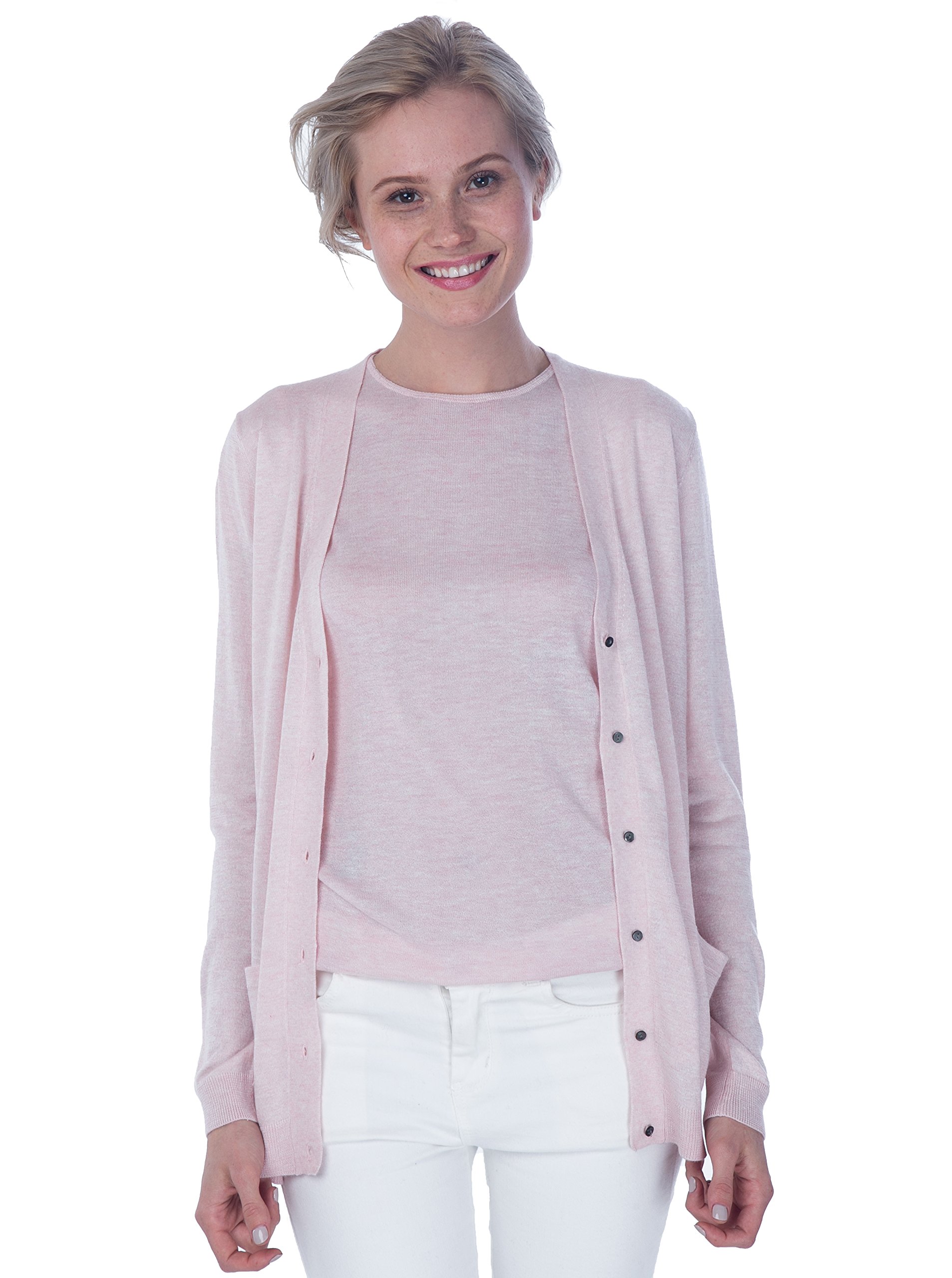 Women’s Long Sleeve Button Down Cardigan - Cashmere Silk with Stylish Belt