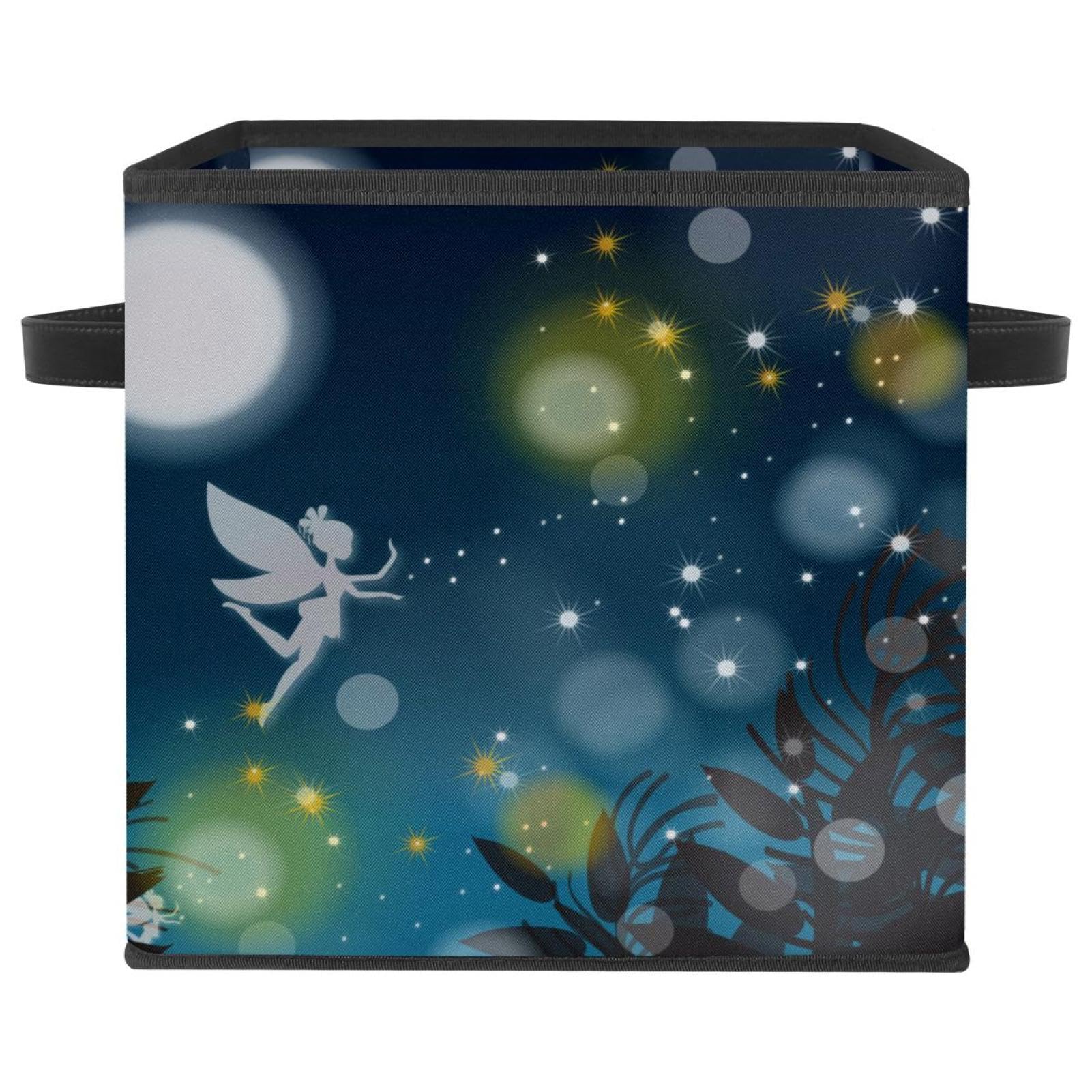 Boîte de rangement pliable en tissu imprimé lune et forêt enchantée pour maison