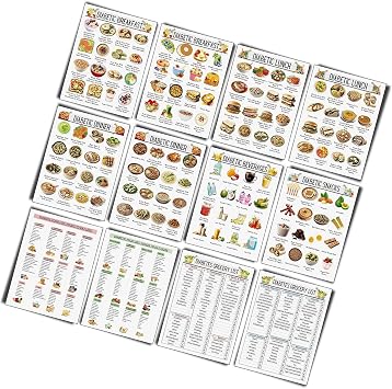 12Pcs Diabete Food List Chart & Meal Planner For Diabetics Diet Plan Sheet Dietary Reference Chart Portable Blood Sugar Tracking Pad