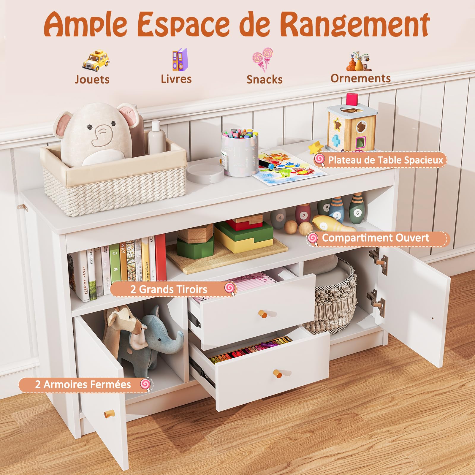 GOPLUS Organiseur de Rangement avec 2 Tiroirs, 2 Armoires Fermées (Blanc)