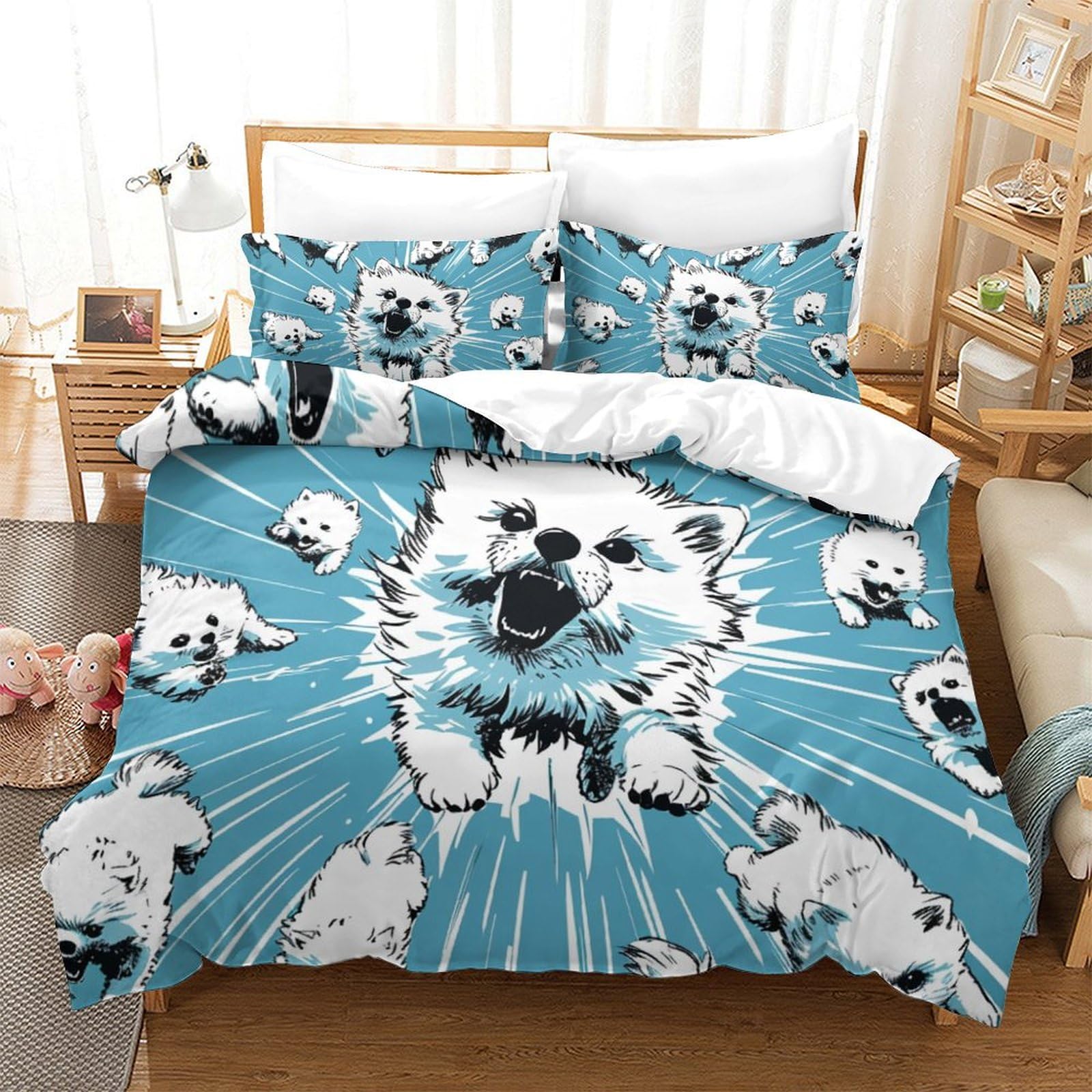Parure de lit Samoyède 3D 260x220 cm avec housse de couette et taies d'oreiller pour lit Super King