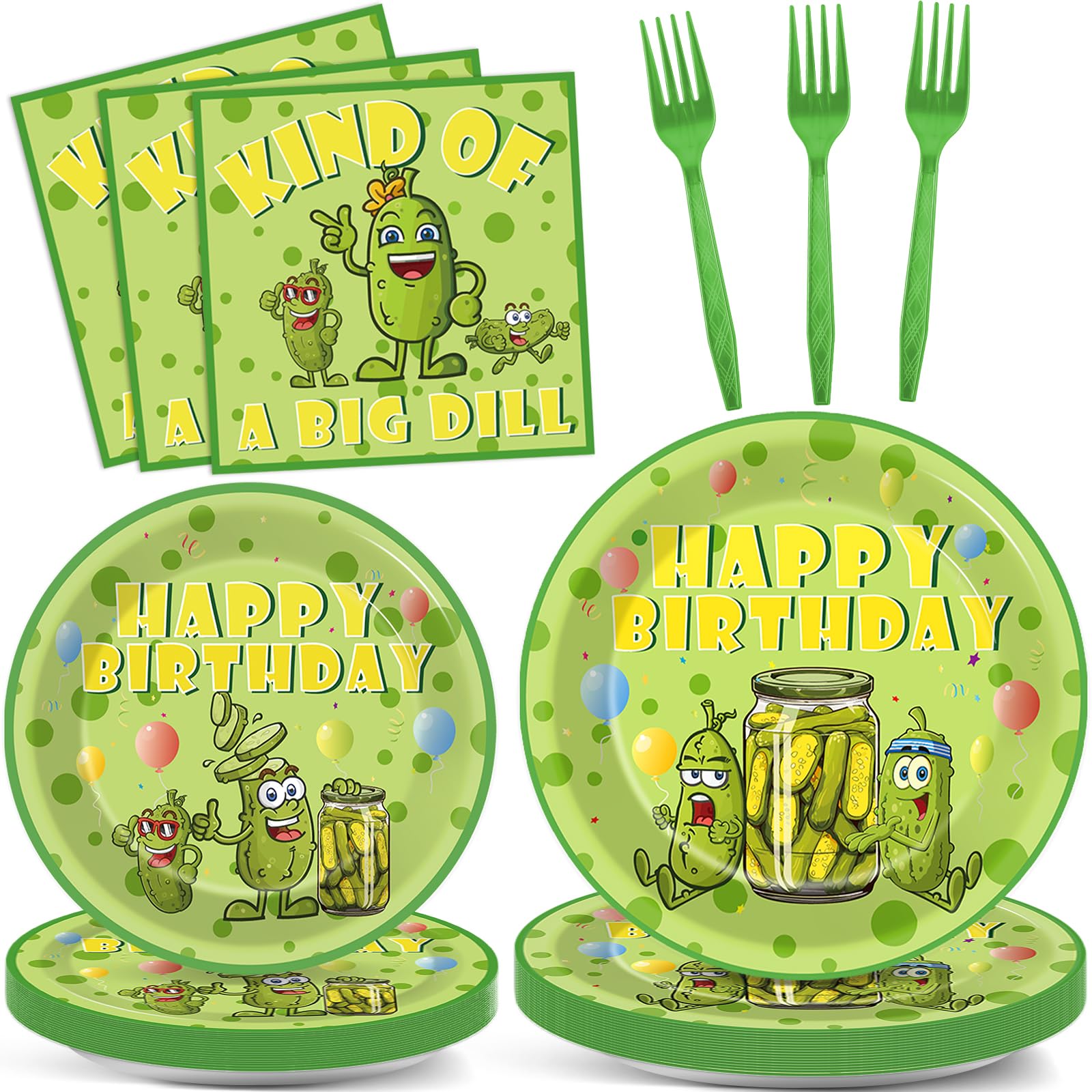 96pcs Funny Pickle Party Plates and Napkins for Kind of A Big Dill Birthday Party Supplies Dill Cucumber Themed Paper Dessert Plates Cartoon Pickle