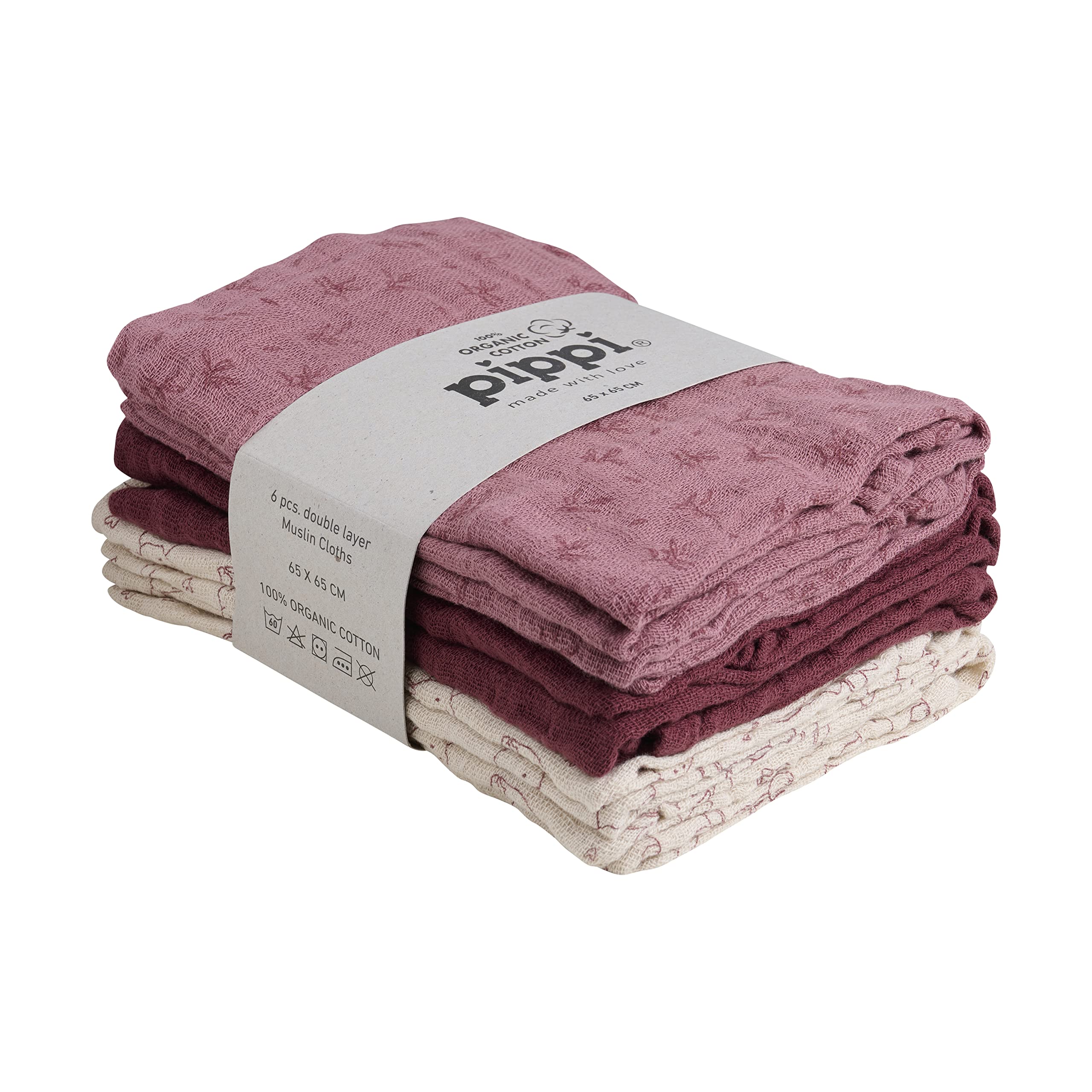Pippi 6-pak pieluch materiałowych dla niemowląt, uniseks, 65 x 65
