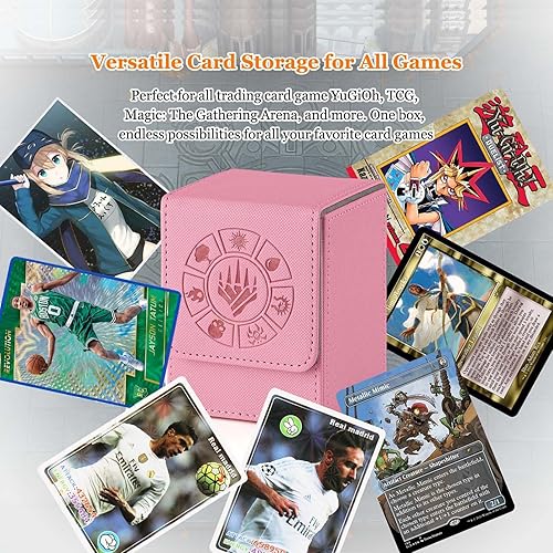 Miniatura 6 de Arkeiliy Cajas de cuero para tarjetas de cubierta de 100 + caja de almacenamiento de tarjetas para TCG CCG, funda de cuero sintético fuerte con imán