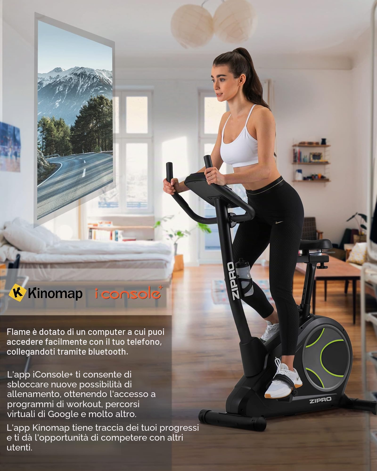 Zipro Cyclette Flame, Fitness Bike Ergometrico, Trainer Magnetico per Bicicletta, Ergometro fino a 150 kg, Bici da Interno, Cyclette per Allenamenti Domestici, Cyclette da Ciclismo con Cavo