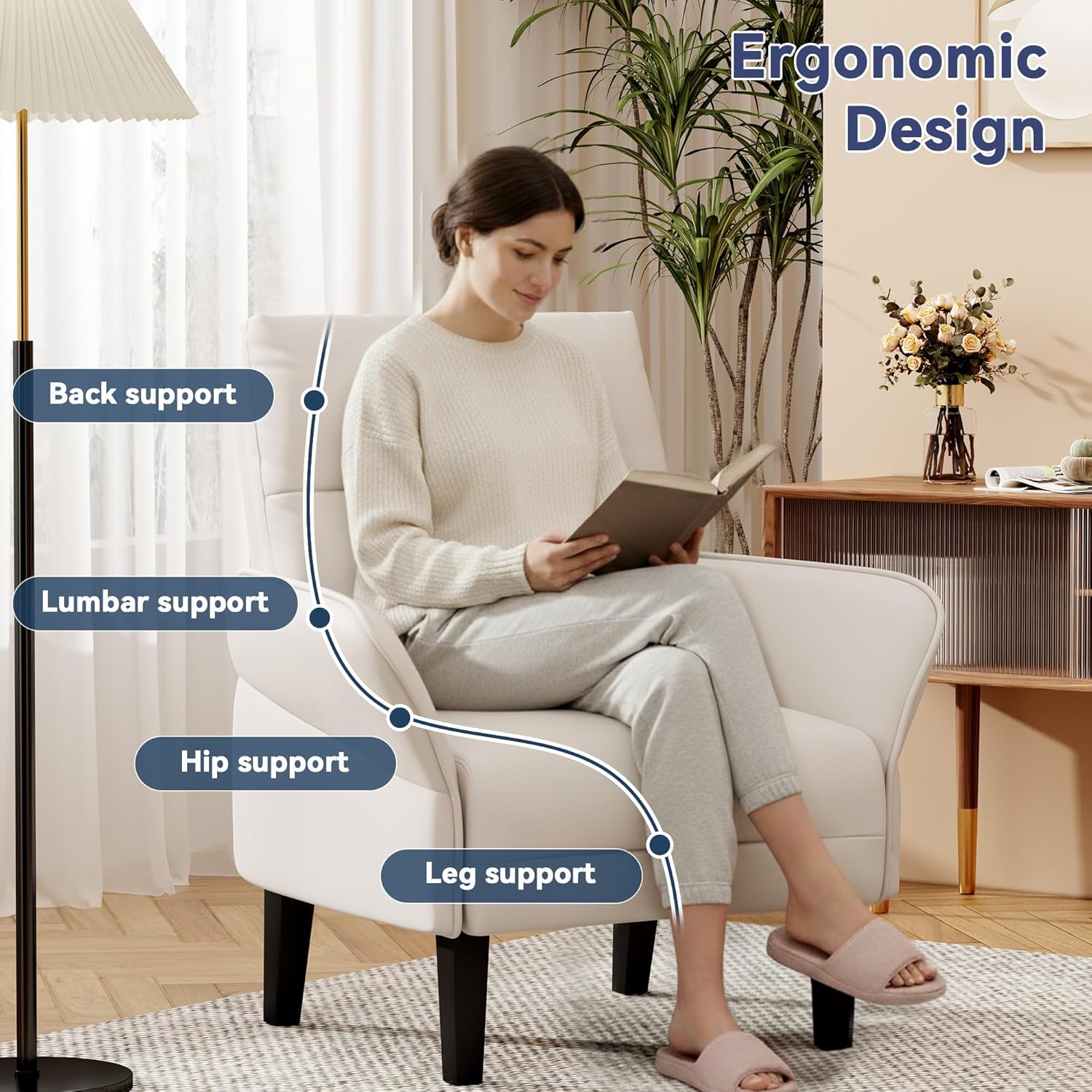 HAOBO Home Modern Accent Chair Upholstered Faux Leather Armchair Living Room Chairs Lounge Side Chairs Office Chair Beige Set of 2