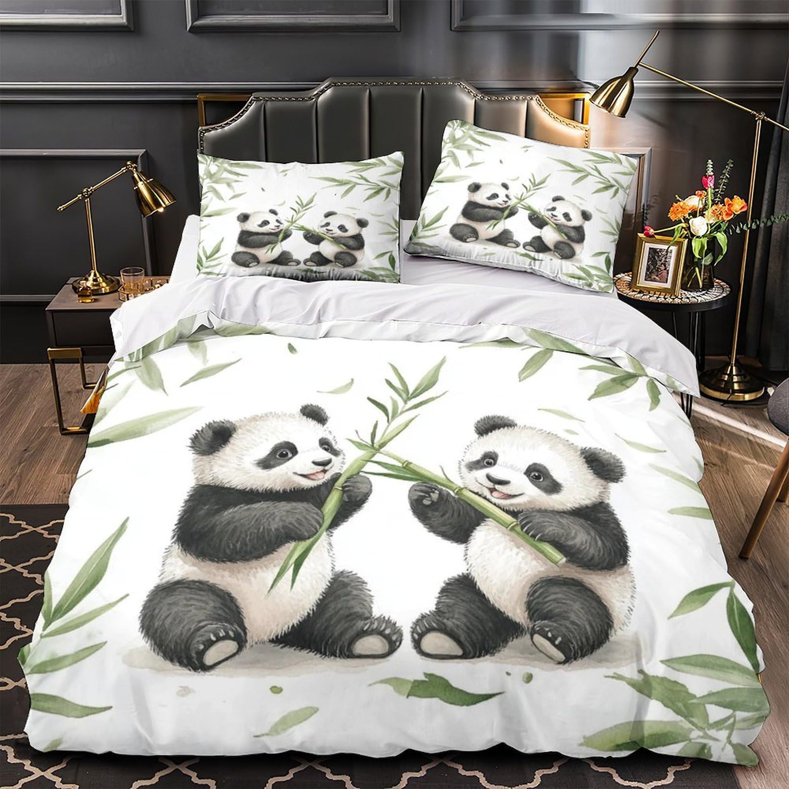 Housse de couette panda microfibre douce lit simple 135x200 fermeture éclair parure de lit