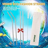 Vista 5 de VEHHE Popotes de metal de acero inoxidable Popotes para beber reutilizables - 10.5" Ultra largo 4 + 1 - Con cepillo de limpieza para vasos de 20/30