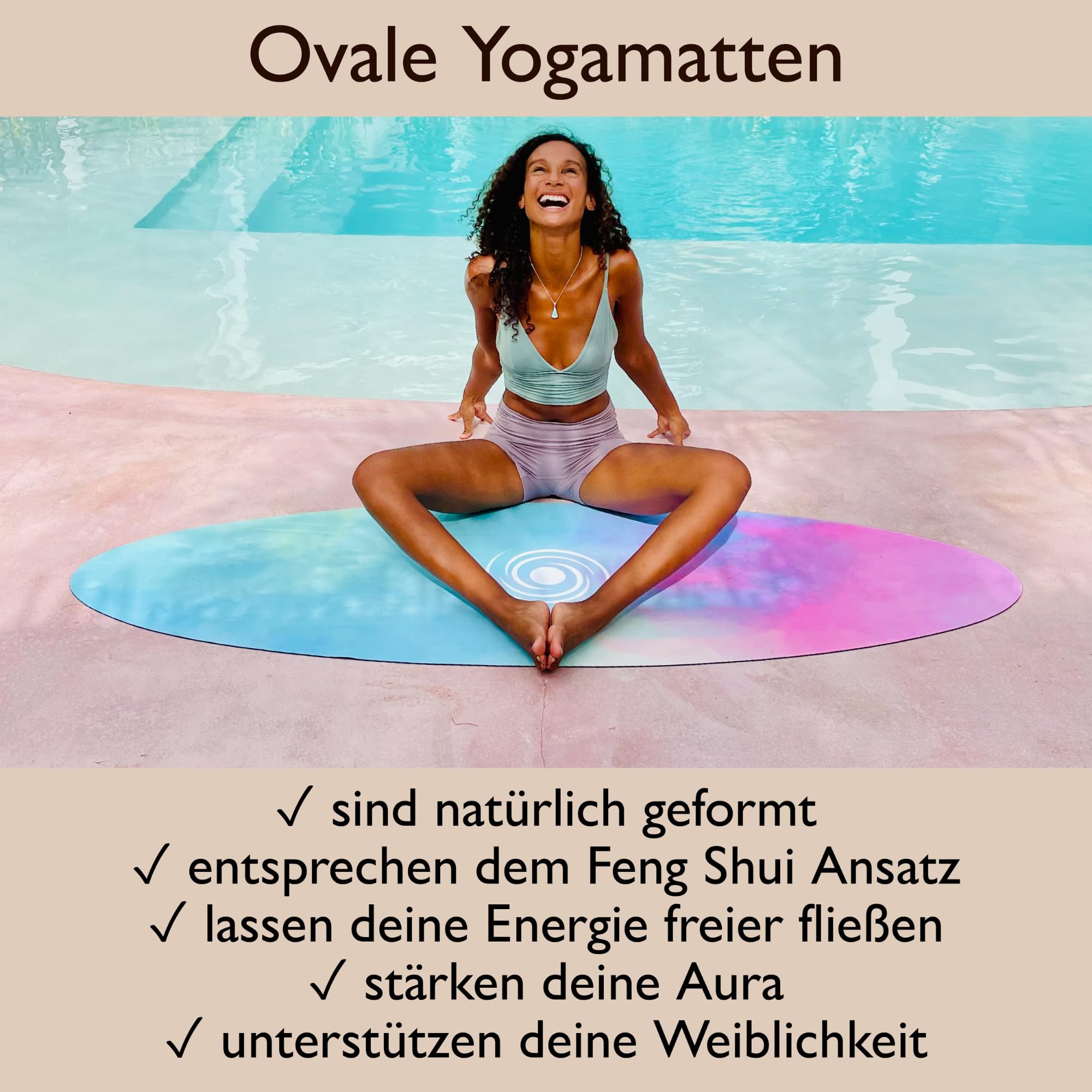 Surfstyle - Esterilla de yoga ovalada, antideslizante, incluye correa de transporte, esterilla deportiva para fitness y pilates, caucho natural, superficie de microfibra de botellas de PET