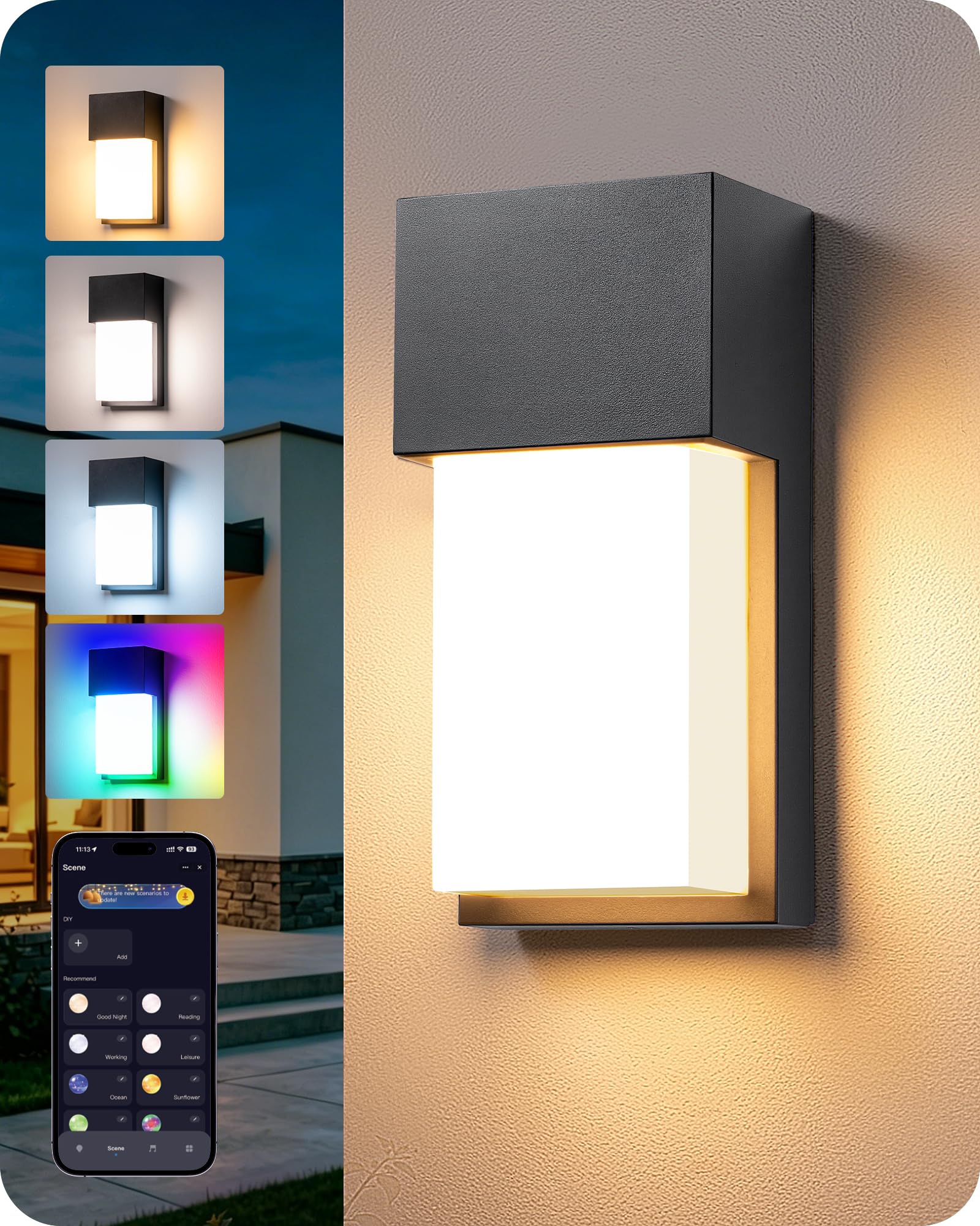 EDISHINE Smart Außenwandleuchte RGBCW, App-Steuerung, IP65 wasserdicht