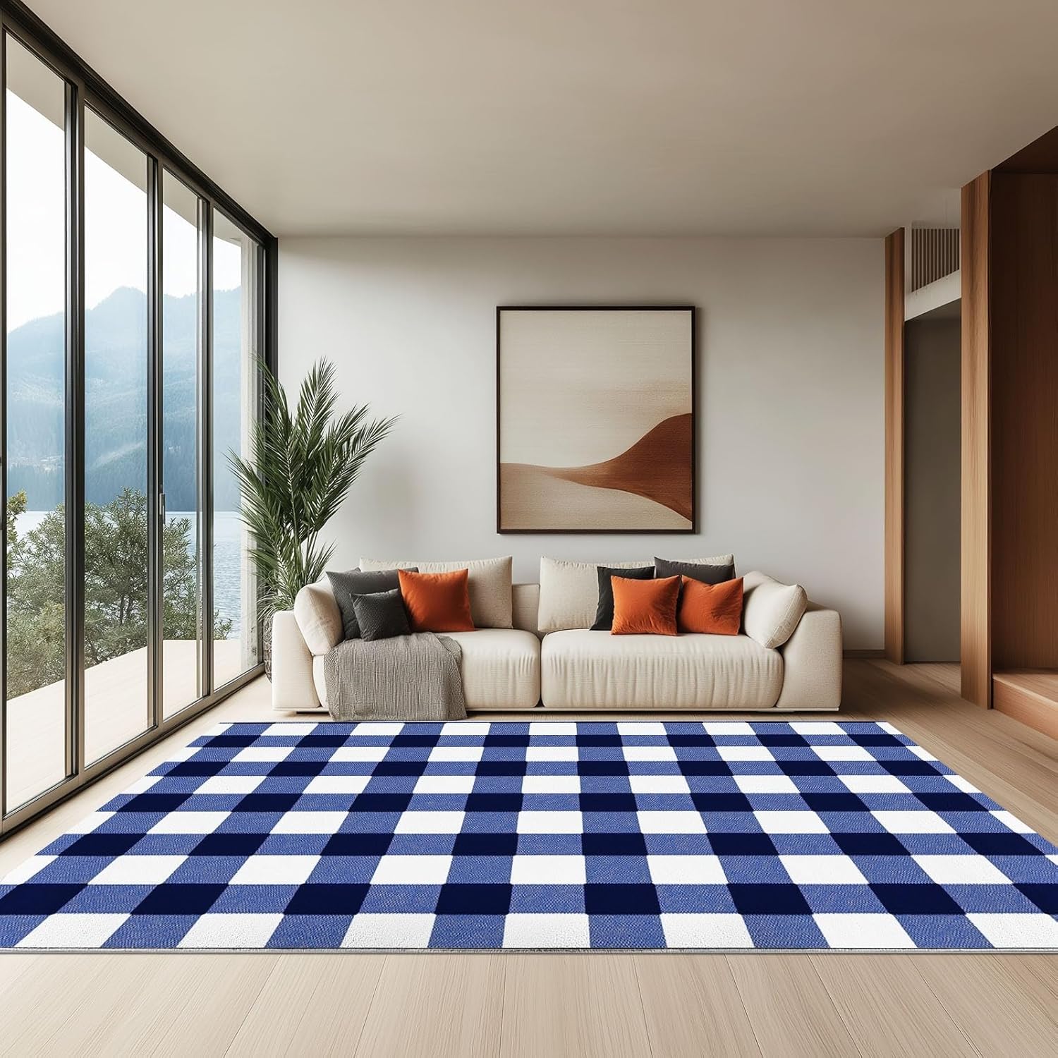 Tapis bleu 150x240 cm moderne et lavable en machine pour habiller le salon