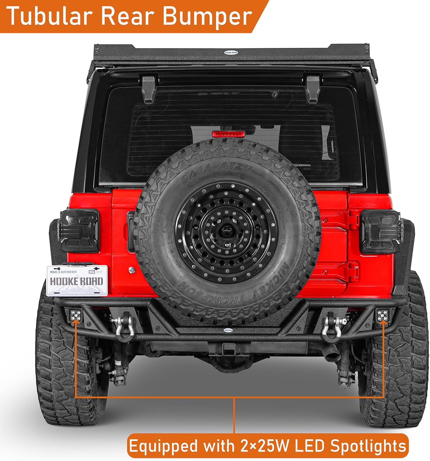 Hooke Road JL Tubular Front & Rear Bumper Kit for 2018-2026 Jeep Wrangler JL 2/4 Doors, Stubby Bumper w/Winch Plate, D-Rings & Hitch Receiver