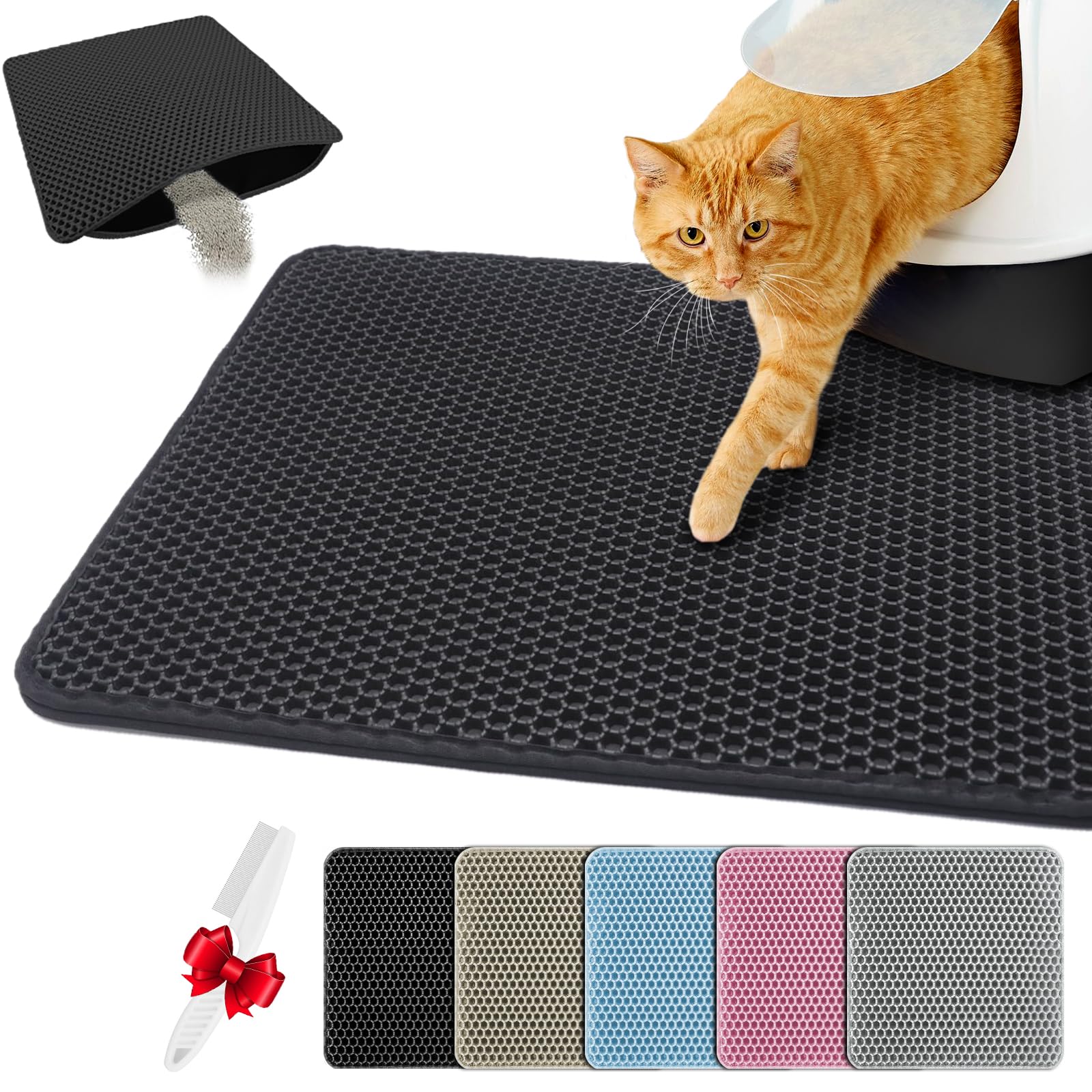 Blissstorm Katzenklo Matte 60X90cm,Doppelschicht EVA Katzenmatte | Wasserundurchlässig - Geruchsneutral & Anti-Rutsch Katzenstreumatte , Einfache Reinigung katzenklomatte für Alle Katzen