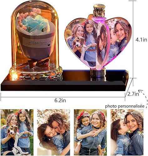 Miniatura 3 de Marco de fotos personalizado en forma de corazón de cristal en forma de corazón de luz de noche de cristal Familia Bebé Madre Amante Daddy Day