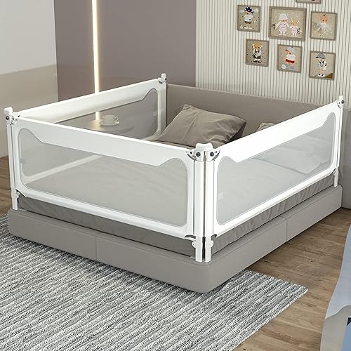 Rieles de cama para niños pequeños, protector de barandilla de cama de bebé ajustable de altura mejorada especialmente diseñado para tamaño