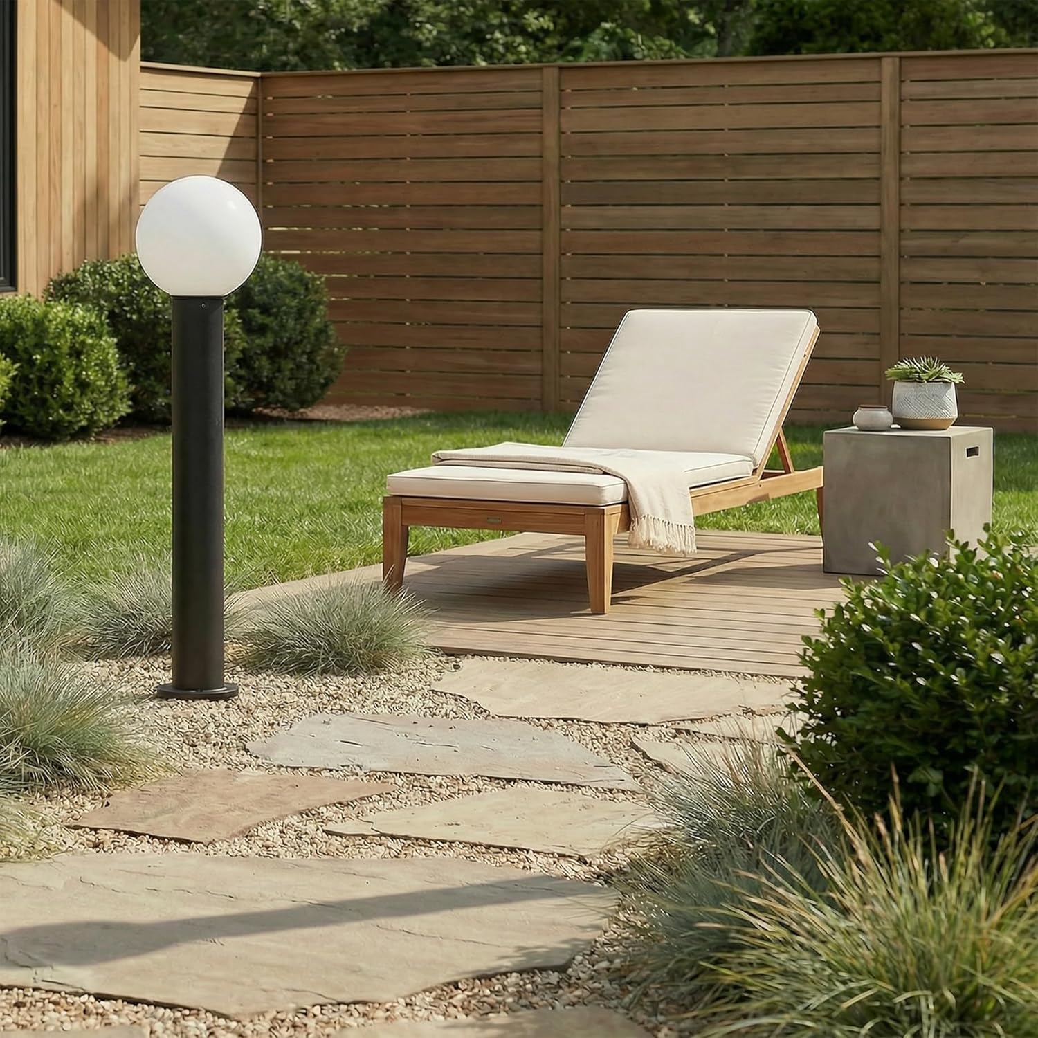 35.5" Outdoor Post Light, Modern Outside Bollard Light with Opal Glass Globe, Black Aluminum Pathway Lamp Post Light for Walkway Driveway Patio Garden, Hardwired, E26 Bulb Not Included