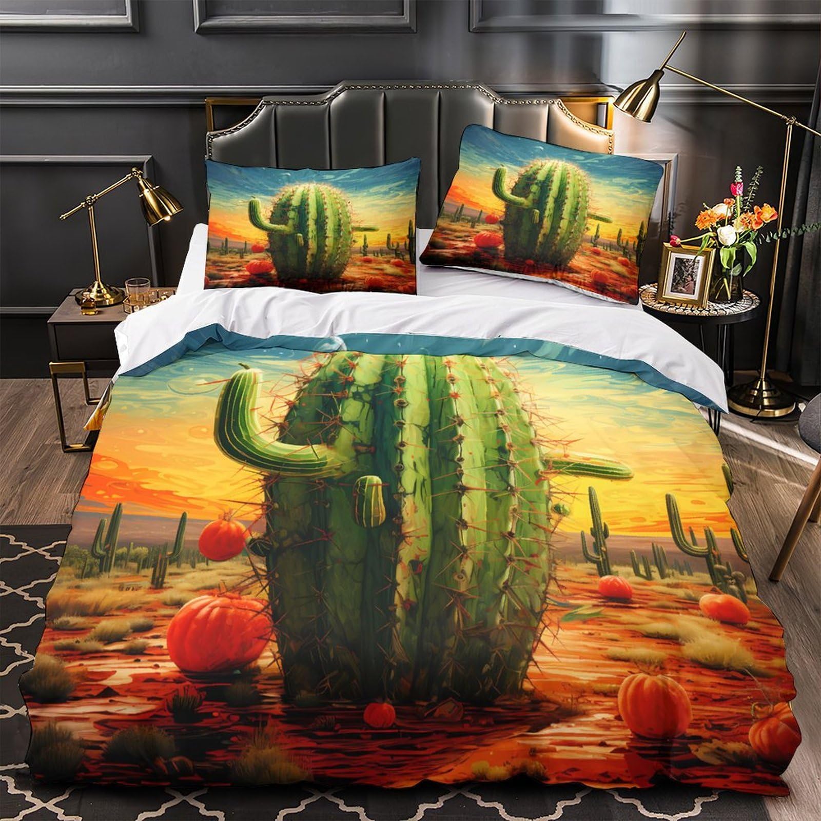 Housse de couette cactus 140x200 pour une chambre d'enfant style désert naturel et moderne