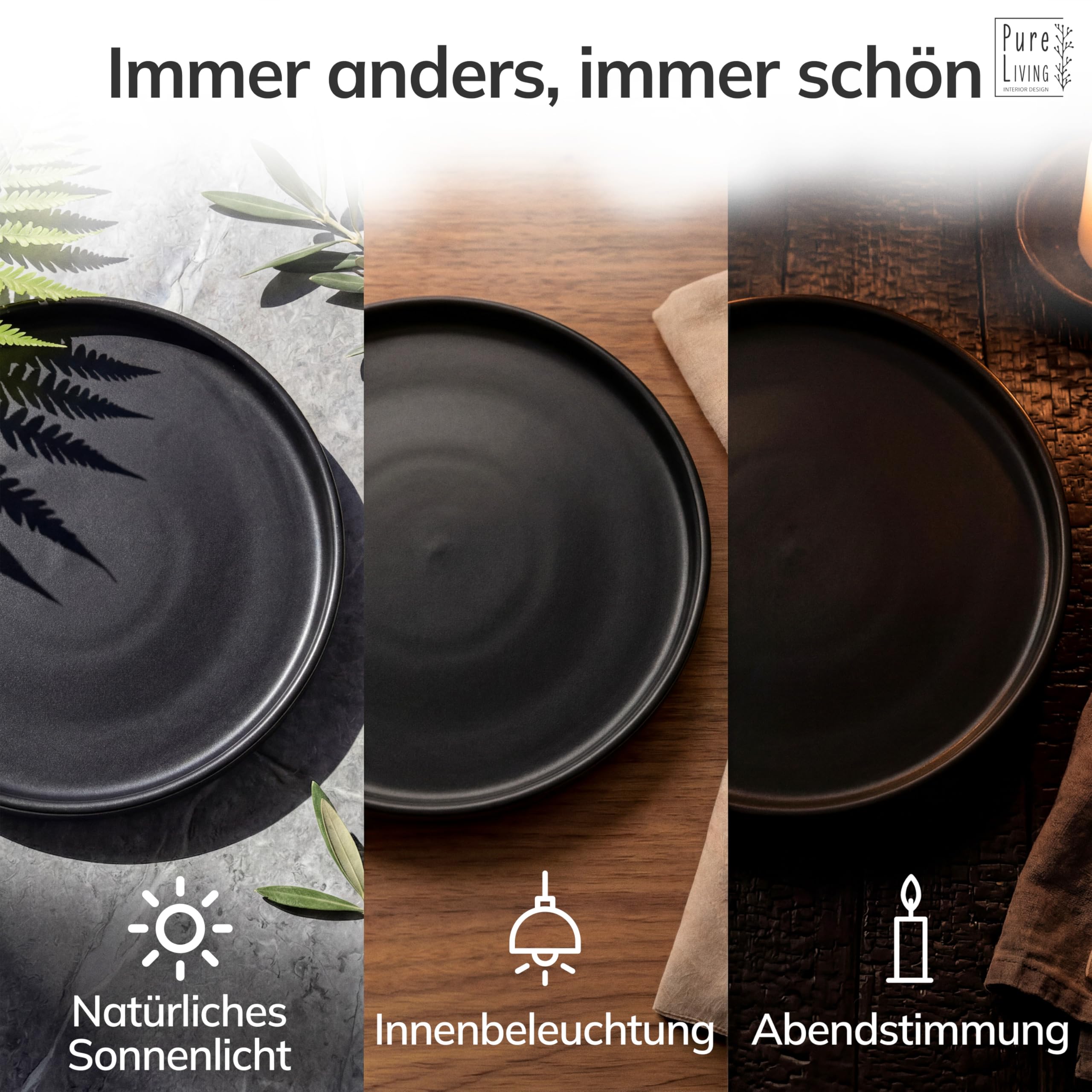 Steingut Geschirrset 6 Personen Manhattan 24-tlg. TESTSIEGER, Cooles Urbanes Steingut Geschirr Set, Schüssel- und Teller Set, Tafelservice 6 Personen, Geschirrsets Pure Living in matt Schwarz