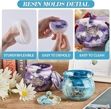 Xspring Reçine Kalıpları, Silikon Reçine Kalıpları, Tabanlı Silikon Kavanoz Kalıpları, Kapaklı Epoksi Reçines Döküm Kalıplarıs, Şekerleme ve Takı Saklama Kutularıs, Ev Dekorasyonu İçin
