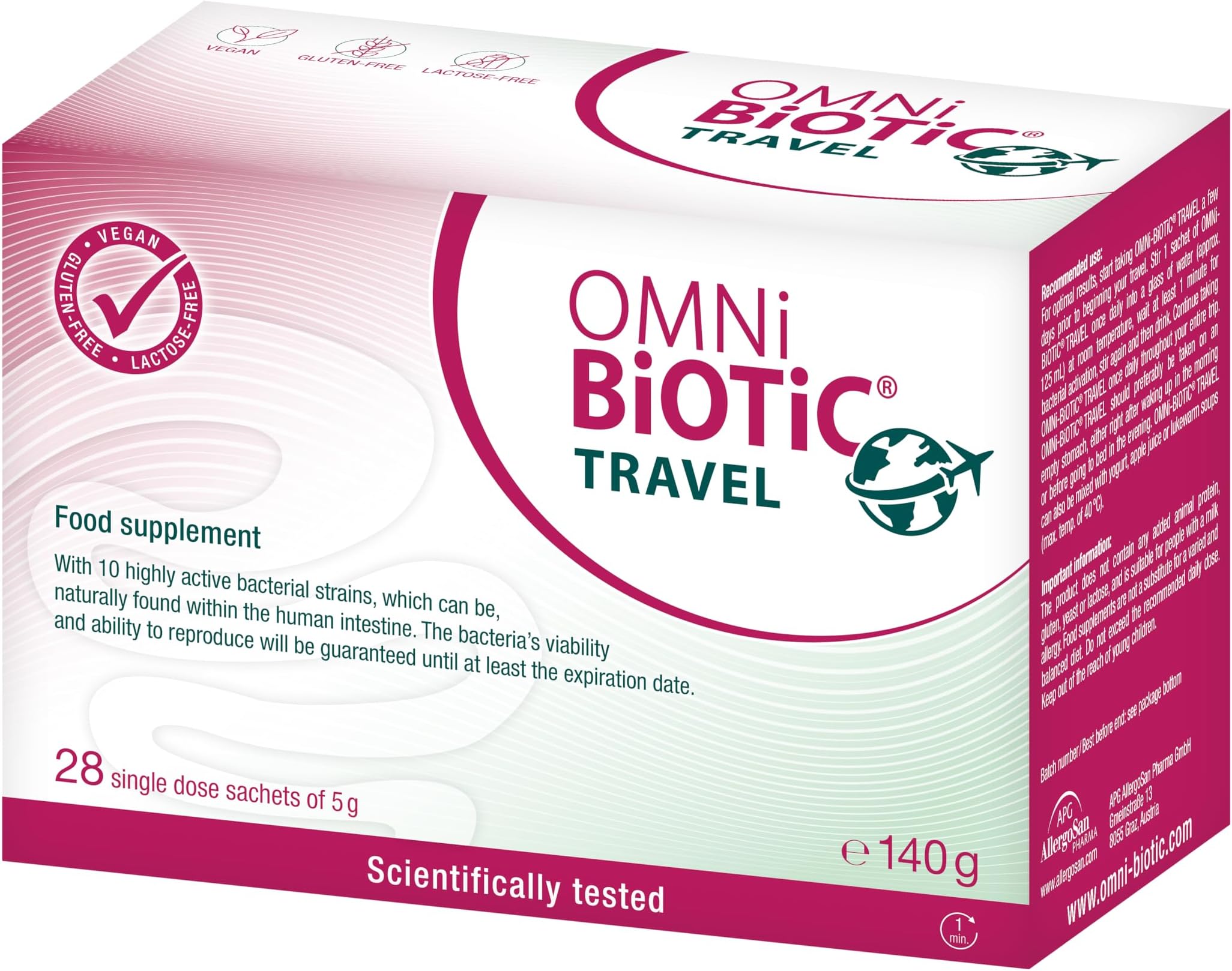 OMNi BiOTiC Travel | 28 sachets (140g) | 10 Bacterial strains | 5 Billion Bacteria per Daily dose | Powder | Vegan | Gluten-Free | Lactose-Free | for Daily use
