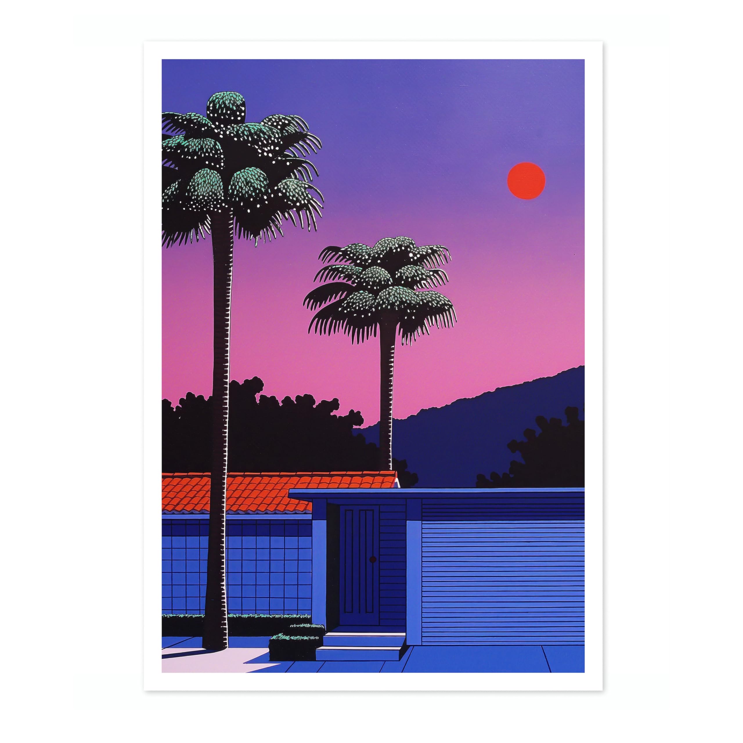 Palm Springs Vintage Japanese Vaporwave Poster, Minimalist Retro 90s Colourful Wall Art Print, Modern Home Decor Bedroom Artwork, Archival Matte, 50x70cm (Print Only) - 50x70cm
