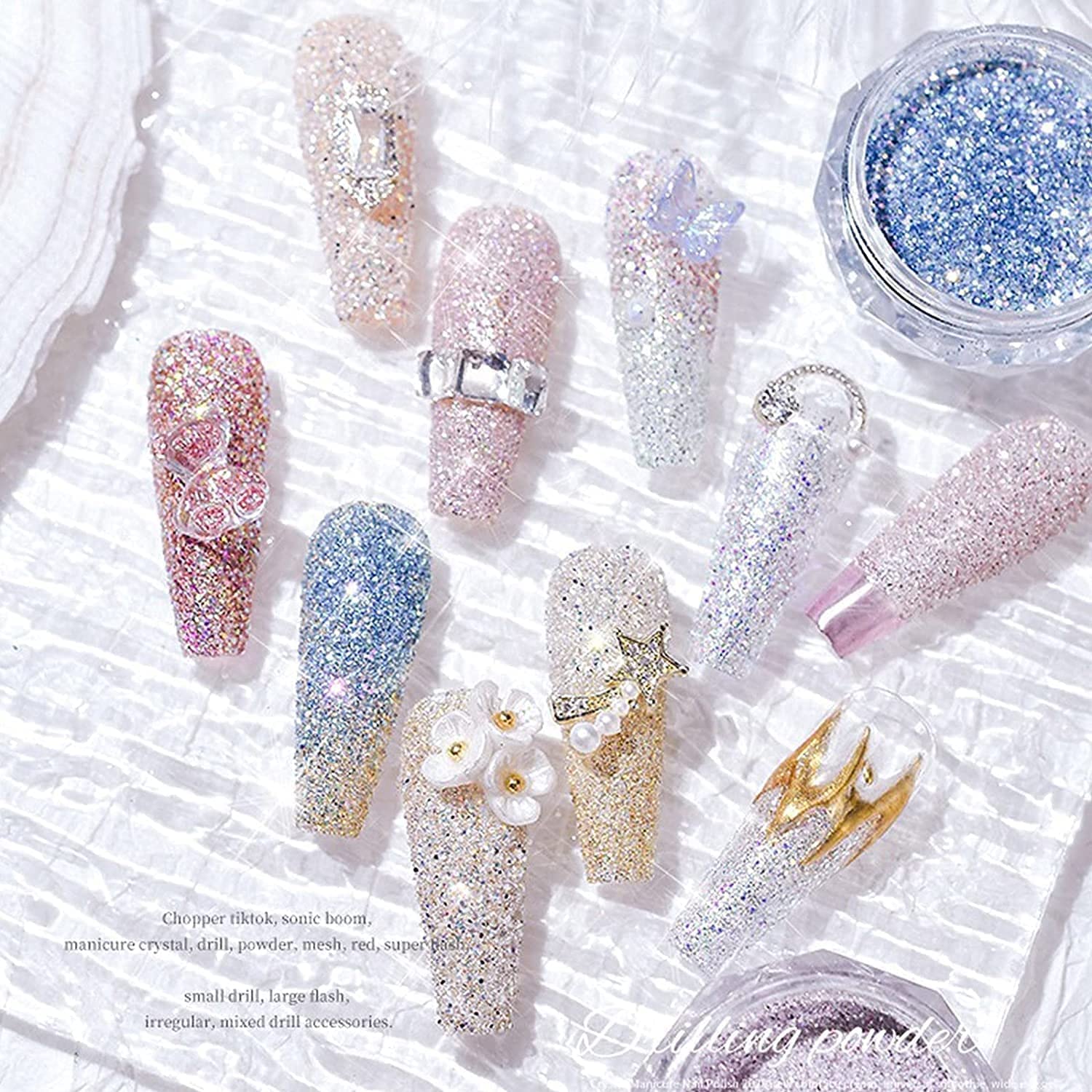 1 / 8pcs Glitter Nail Art Pigment Pigment Polvere, Nail Art Specchio Pigmento Polvere in Polvere Scintillio Giorno Rosa Branzini Chrome Chrome Powder (Color : 8Pcs)