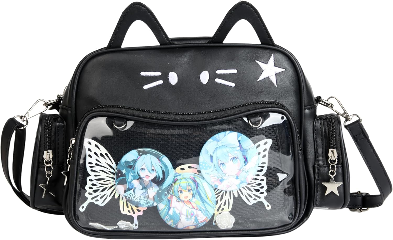 Cat Ita Bag Pin Display Kawaii Backpack for School PU Shoulder Crossbody Bag for Girls Y2k Purse with Insert