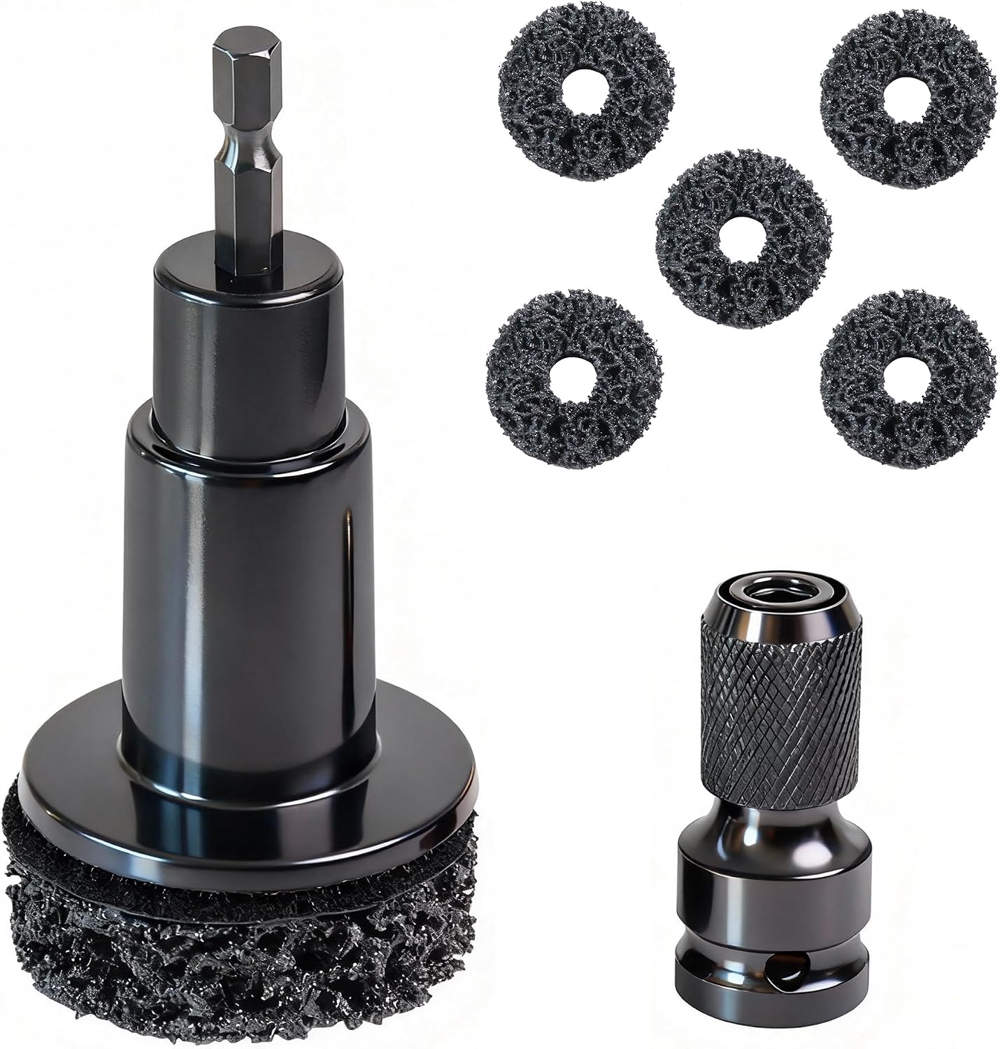 Wheel Hub Cleaning Kit Includes 5 Cleaning Pads, Holder and Adapter, Brake Hub Cleaning Kit Fits Power Drill or 1/2" Wrench, Wheel Stud Cleaner for Nuts, Cars & Trucks