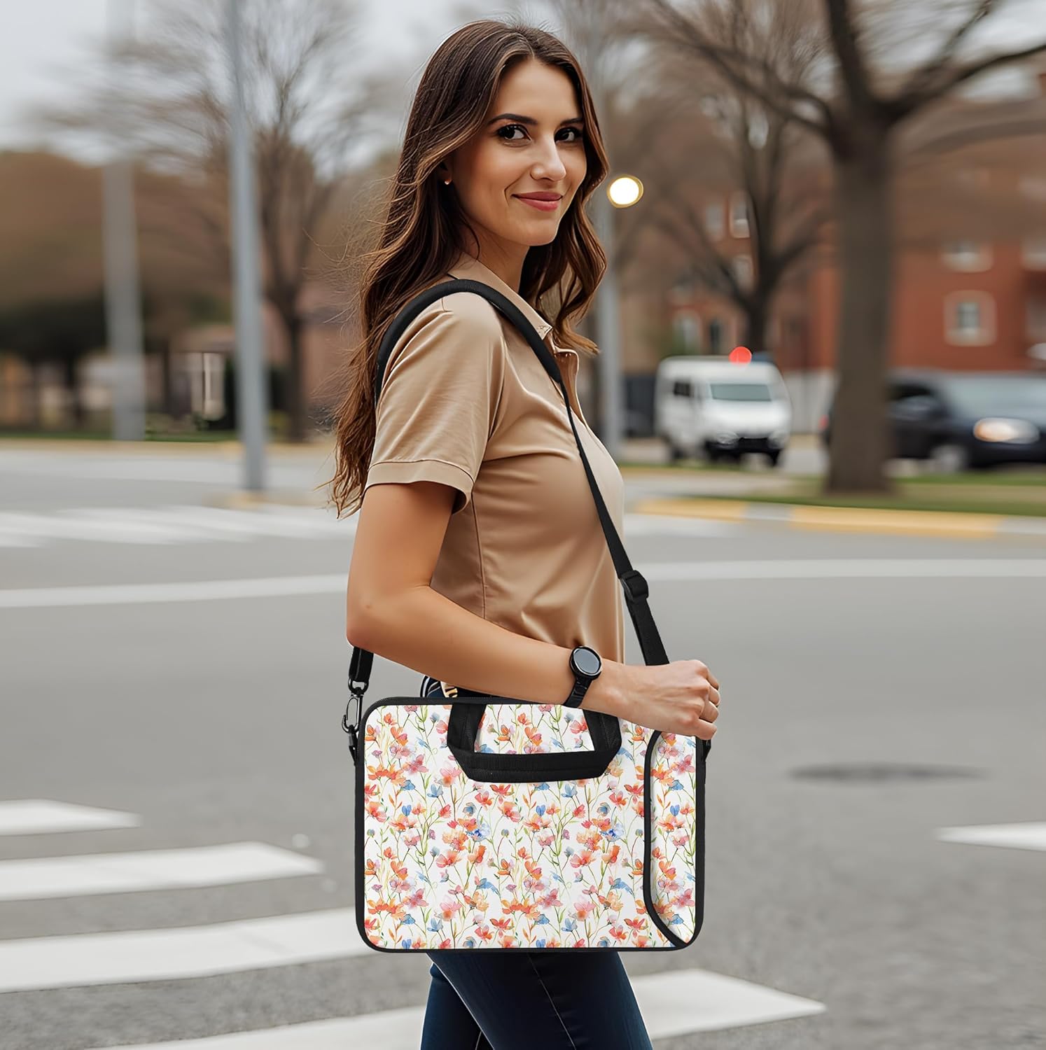 RICHEN 17 inch Laptop Shoulder Bag Carrying Case with Handle Fits 15.6/16/17/17.3/17.4 inch Laptop Notebook (Flowers1, 16-17.3 inch) - Image 2