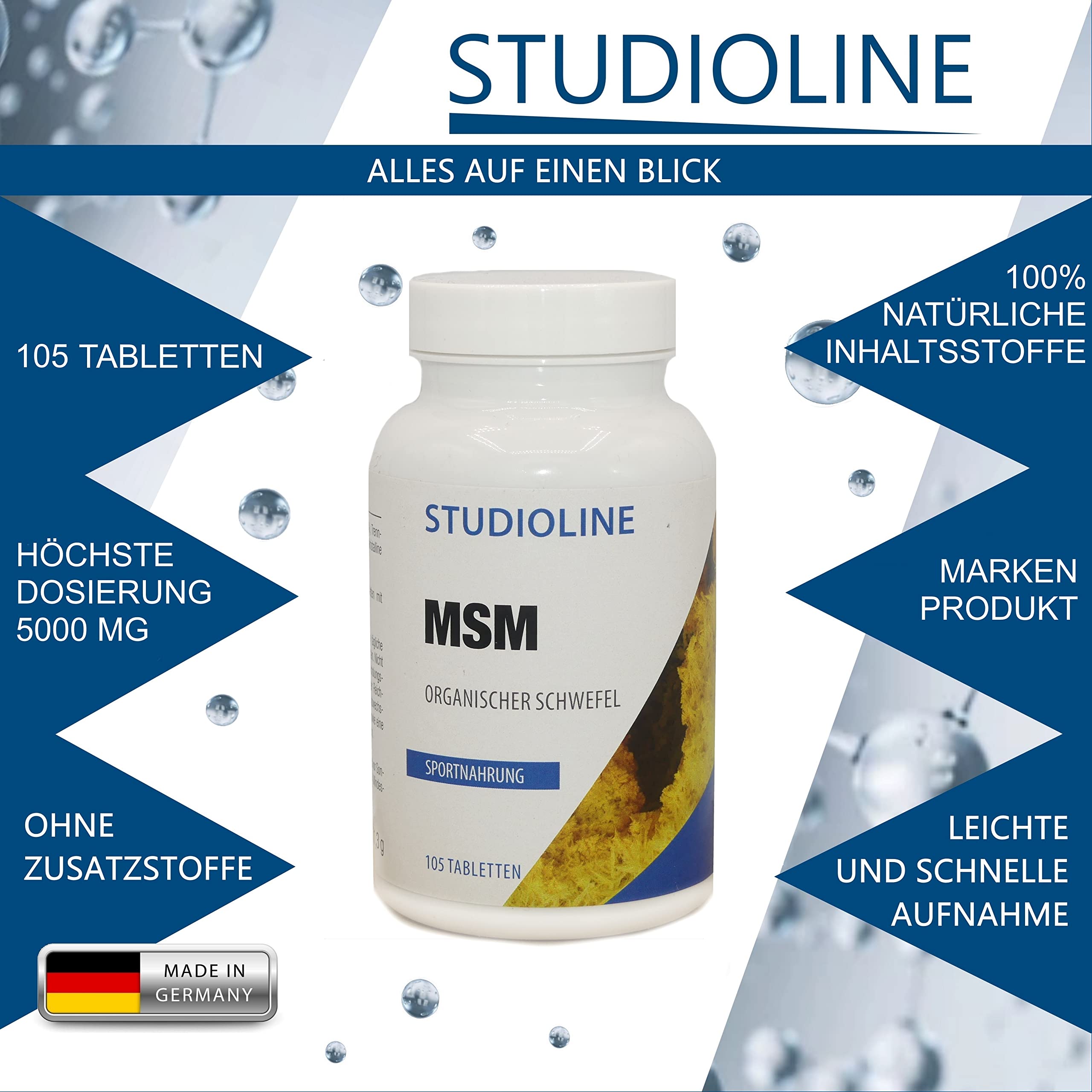Comprimés MSM | 105 gélules | Dose maximale de 5000 mg dose quotidienne | Soufre organique | Méthylsulfonylméthane