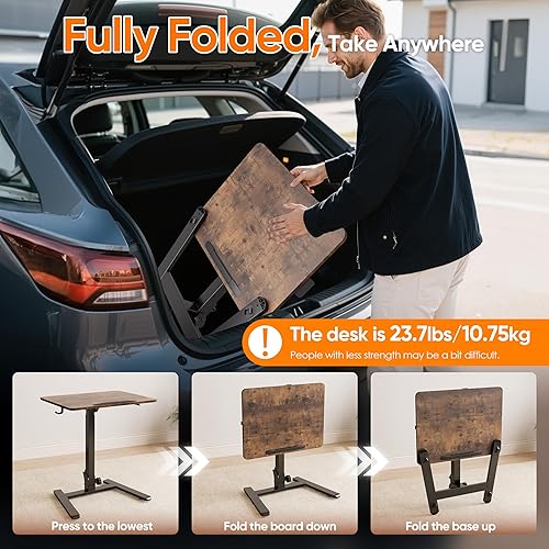 Miniatura 8 de Monomi Escritorio plegable móvil de 25.6 pulgadas, pequeño escritorio para computadora portátil con ruedas para computadora portátil con ruedas para