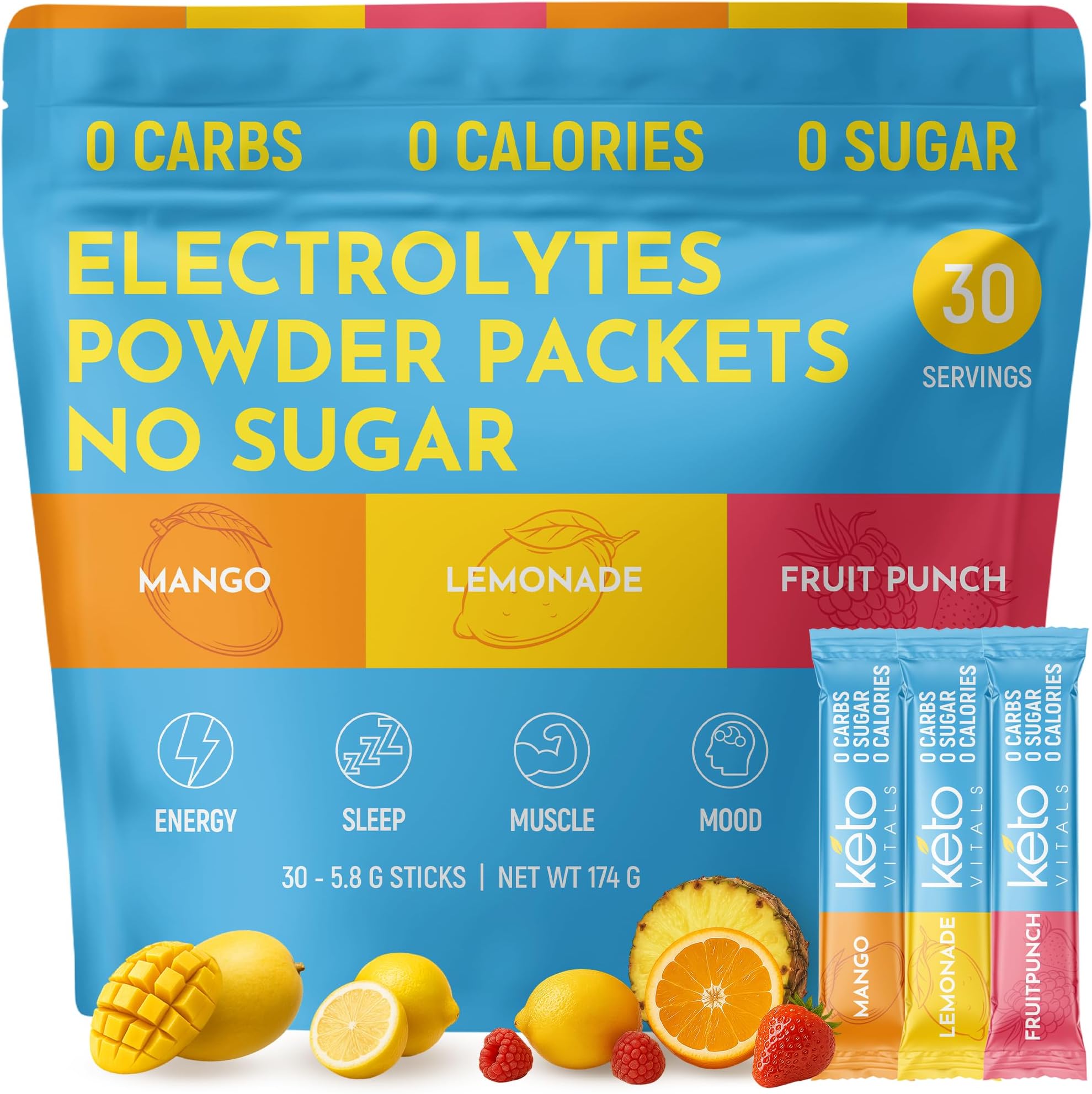 Original Electrolytes Powder Packets | Keto Friendly Electrolyte Hydration Packs | Sugar Free Electrolytes | Energy Drink Mix | Zero Calorie Zero Carb (Original Assorted, 30 Count)