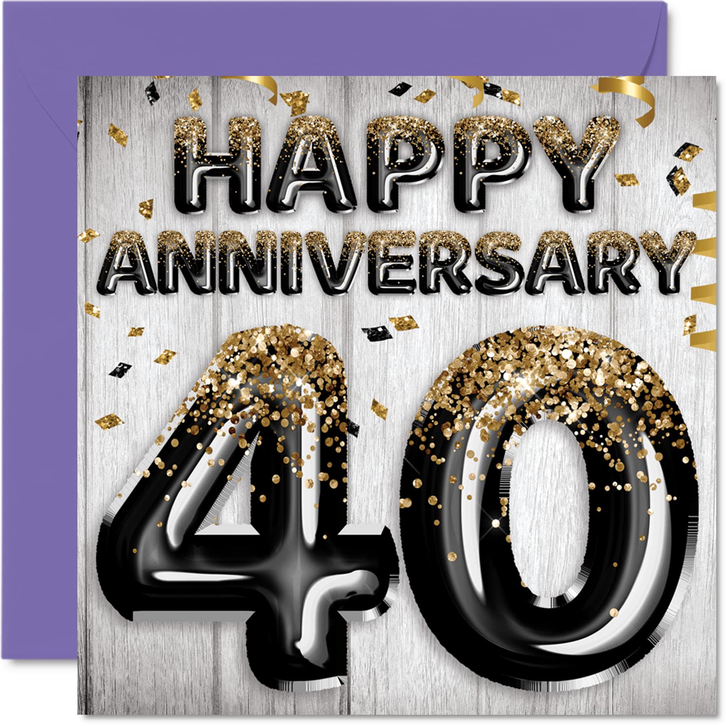 Awesome Ruby Anniversary Card for Husband Boyfriend Wife Girlfriend - Black Gold Glitter Balloons - Happy 40th Anniversary Cards from Family, 5.7 x 5.7 Inch Greeting Cards for Fortieth Anniversaries