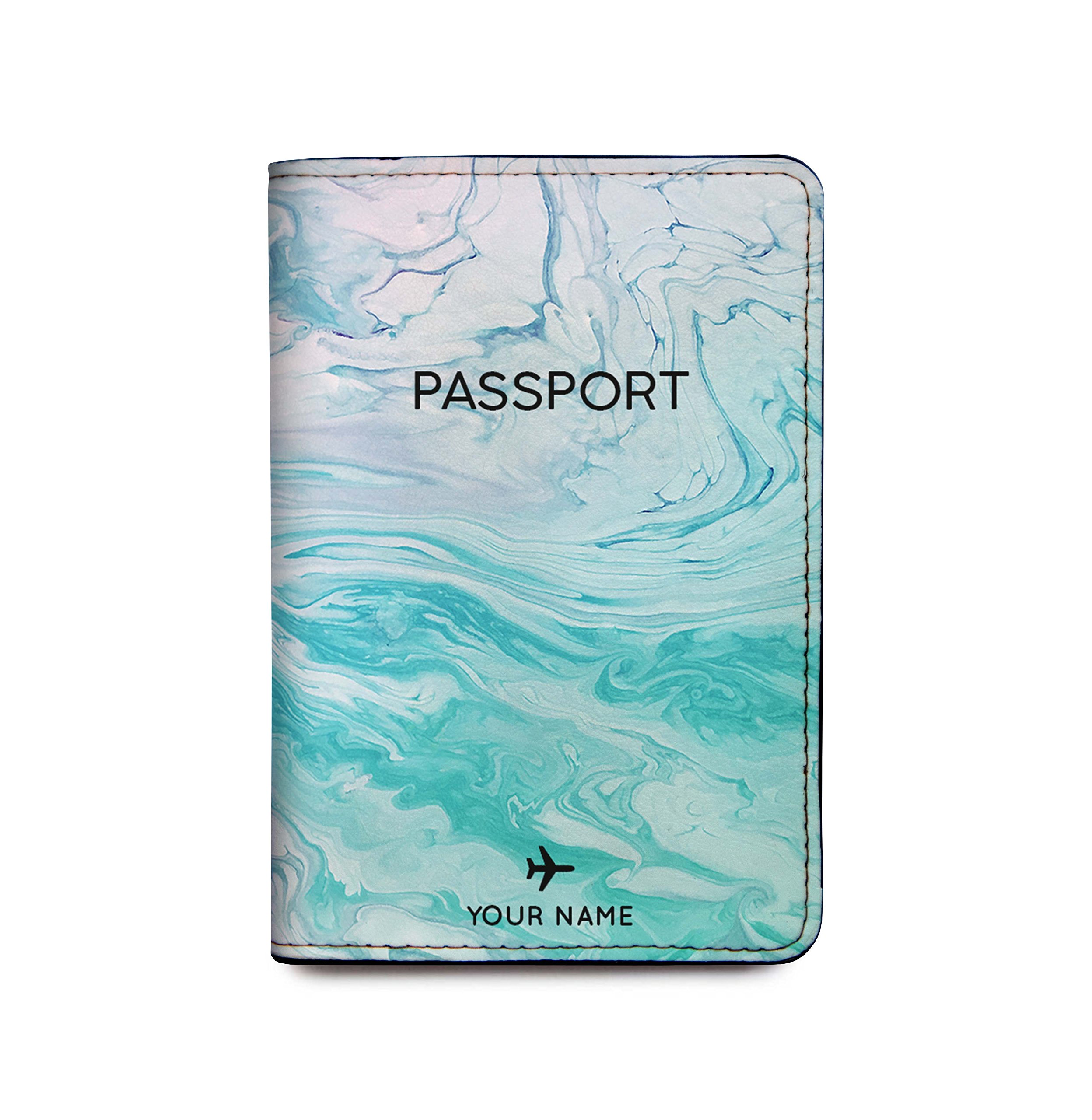 Personalized RFID Leather Passport Holder Cover - Travel Wallet - Marble