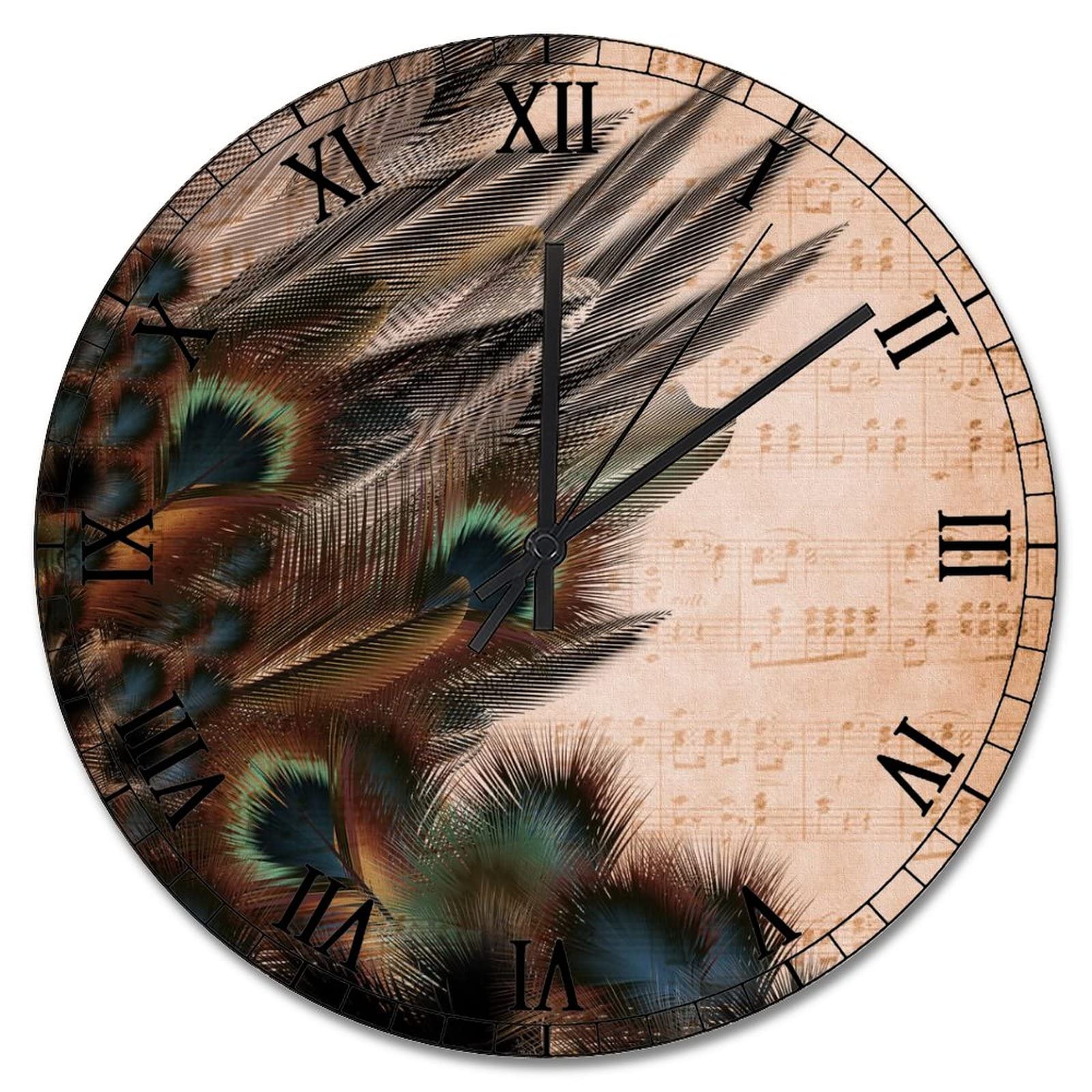 Horloge murale paon vintage bleu et orange de 38 cm pour salon