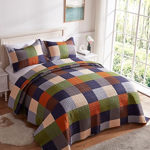 Miniatura 5 de SunStyle Home Juego de edredón tamaño Queen, colcha ligera de microfibra suave reversible con patrón acolchado de verano para todas las estaciones,