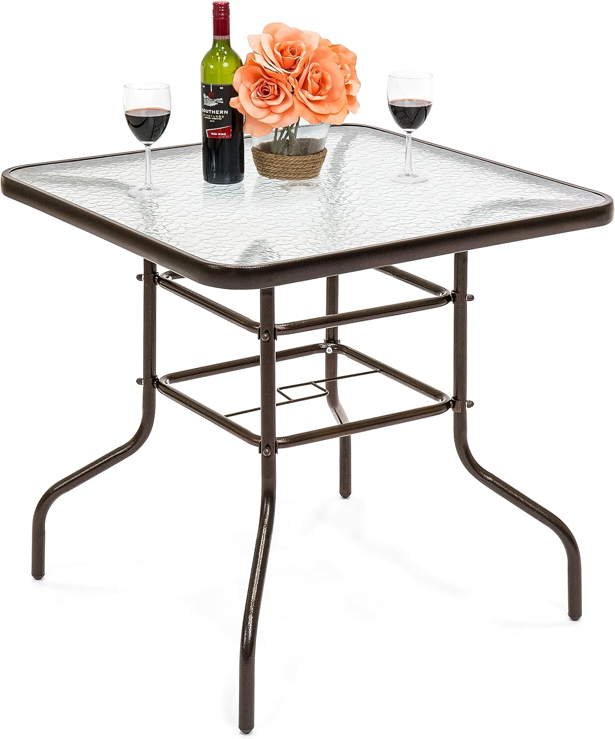 Best Choice Products 32in Square Tempered Glass Outdoor Patio Dining Bistro Table w/Umbrella Hole, Steel Frame, Easy Assembly : Patio, Lawn & Garden