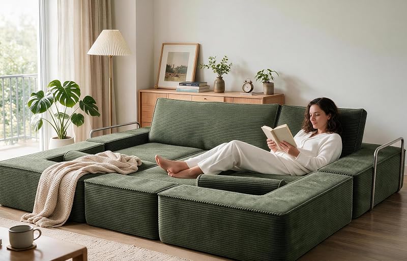 Oversize Convertible Boneless Couch Bed, 103 Inch Corduroy futon Sofa Bed image 3