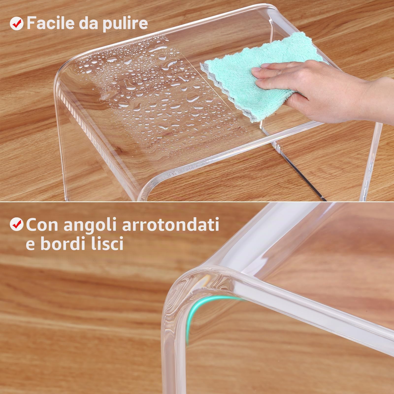 Sgabello in Acrilico, poggiapiedi in acrilico per bambini, in cucina, bagno e casa, portata fino a 150 kg (Clear-Not Non Slip)