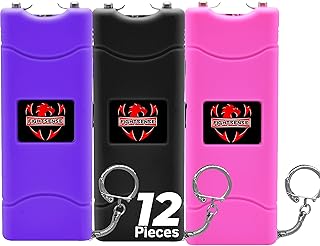 FIGHTSENSE (12 pcs) Wholesale Bulk Stun Gun Flashlight for Men and Women self Defense Device, Rechargeable Stun Gun, Nylon Holsters