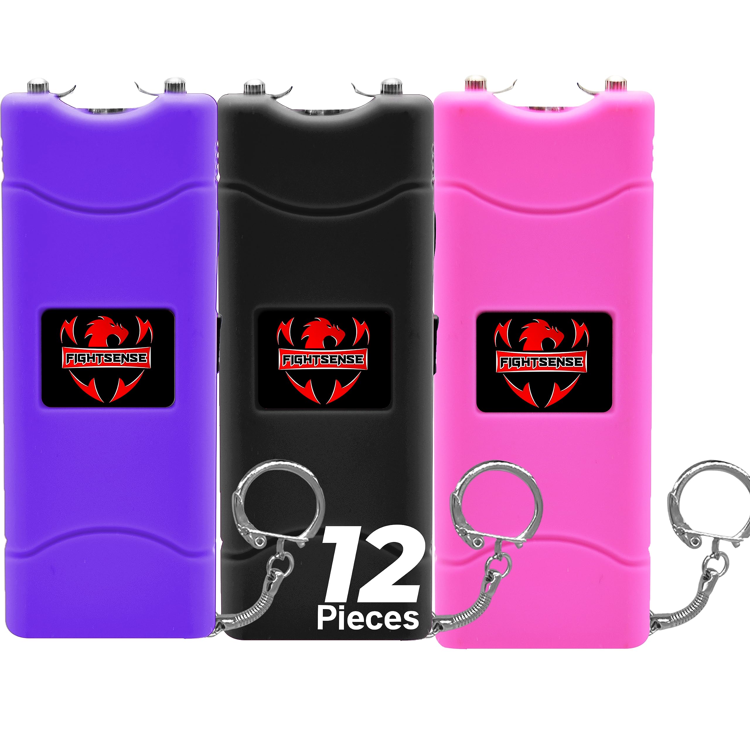 FIGHTSENSE (12 pcs) Wholesale Bulk Stun Gun Flashlight for Men and Women self Defense Device, Rechargeable Stun Gun, Nylon Holsters