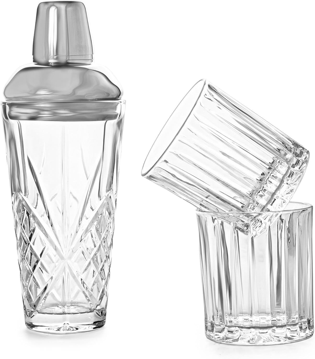 Old Fashioned Crystal Glasses for scotch, cocktail, smoothie, water Set of 6, Cocktail Glasses, Perfect for Rocks, Scotch, Bourbon, Cognac, Vodka, Dishwasher Safe (Line)