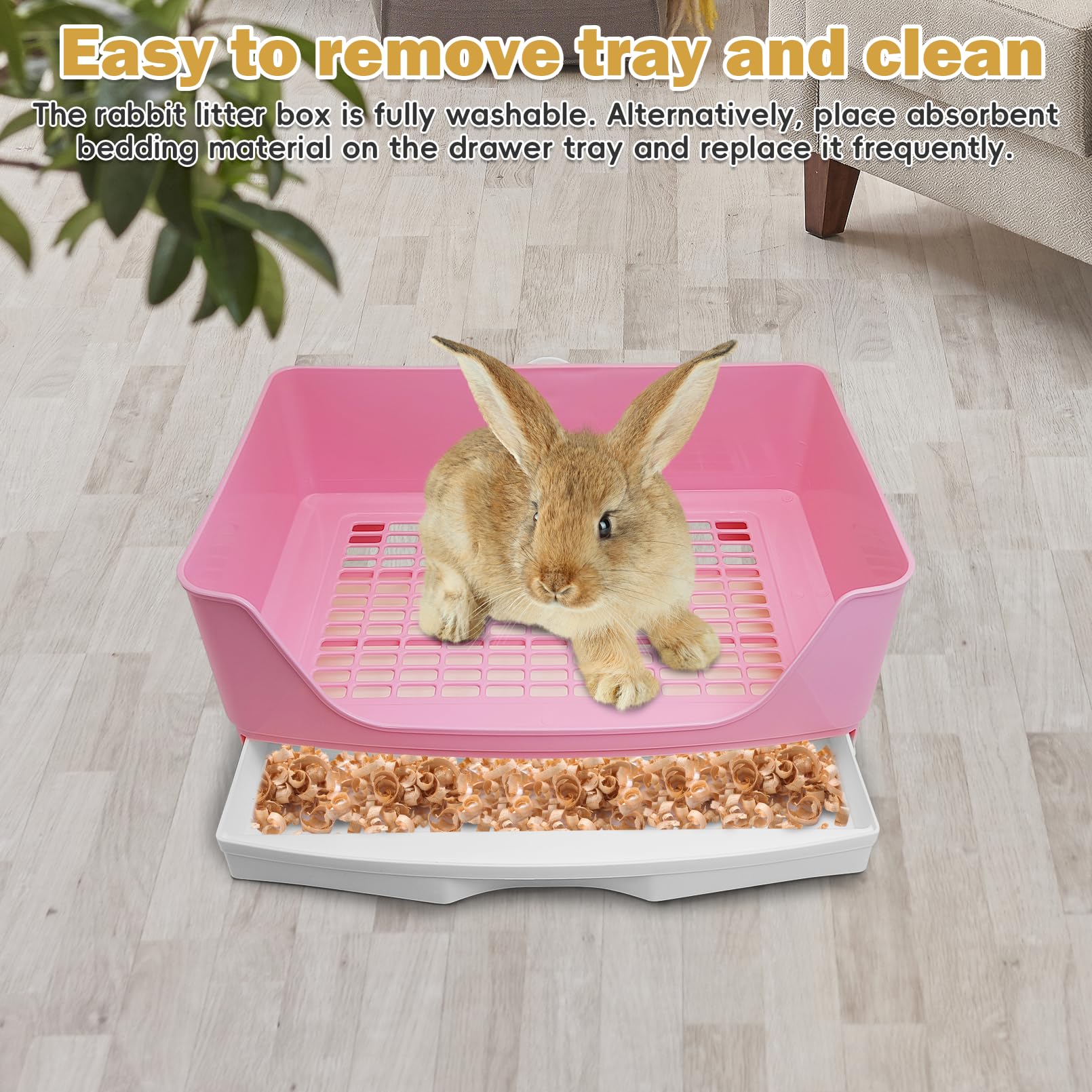 kathson 2PCS Large Rabbit Litter Box Trainer, Potty Corner Toilet with Drawer Bigger Pet Pan for Adult Hamster, Guinea Pig, Ferret, Galesaur, Bunny and Other Animals (Pink,Brown) - image 6