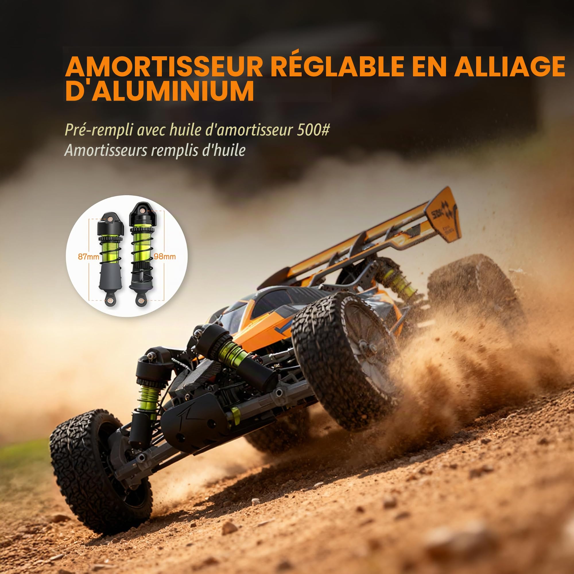 CROBOLL Voiture télécommandée sans balais 1:10 pour adultes, buggy tout-terrain 4x4, vitesse maximale de 80 km/h, chocs remplis d'huile, voiture de course télécommandée