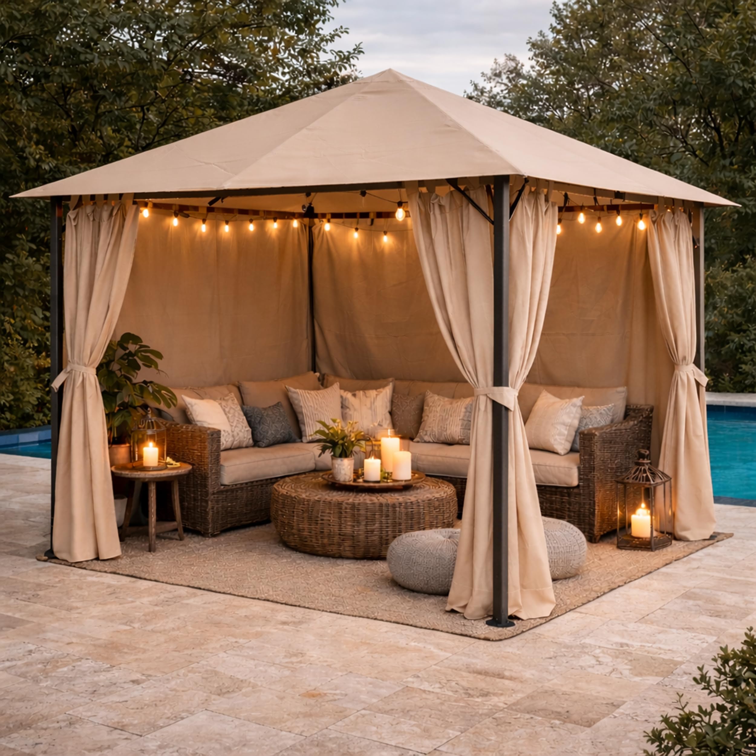 QUICK STAR Metall Garten Pavillon Nizza 3x3m Antik Partyzelt Sand mit 4 Seitenteilen