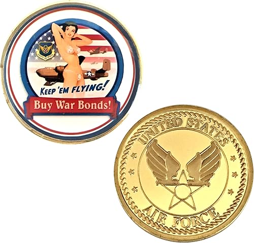 Miniatura 3 de Moneda del desafío de la buena suerte de la fuerza aérea de los EE.UU. Pin Up Bombardero Nariz Art Heads Tails